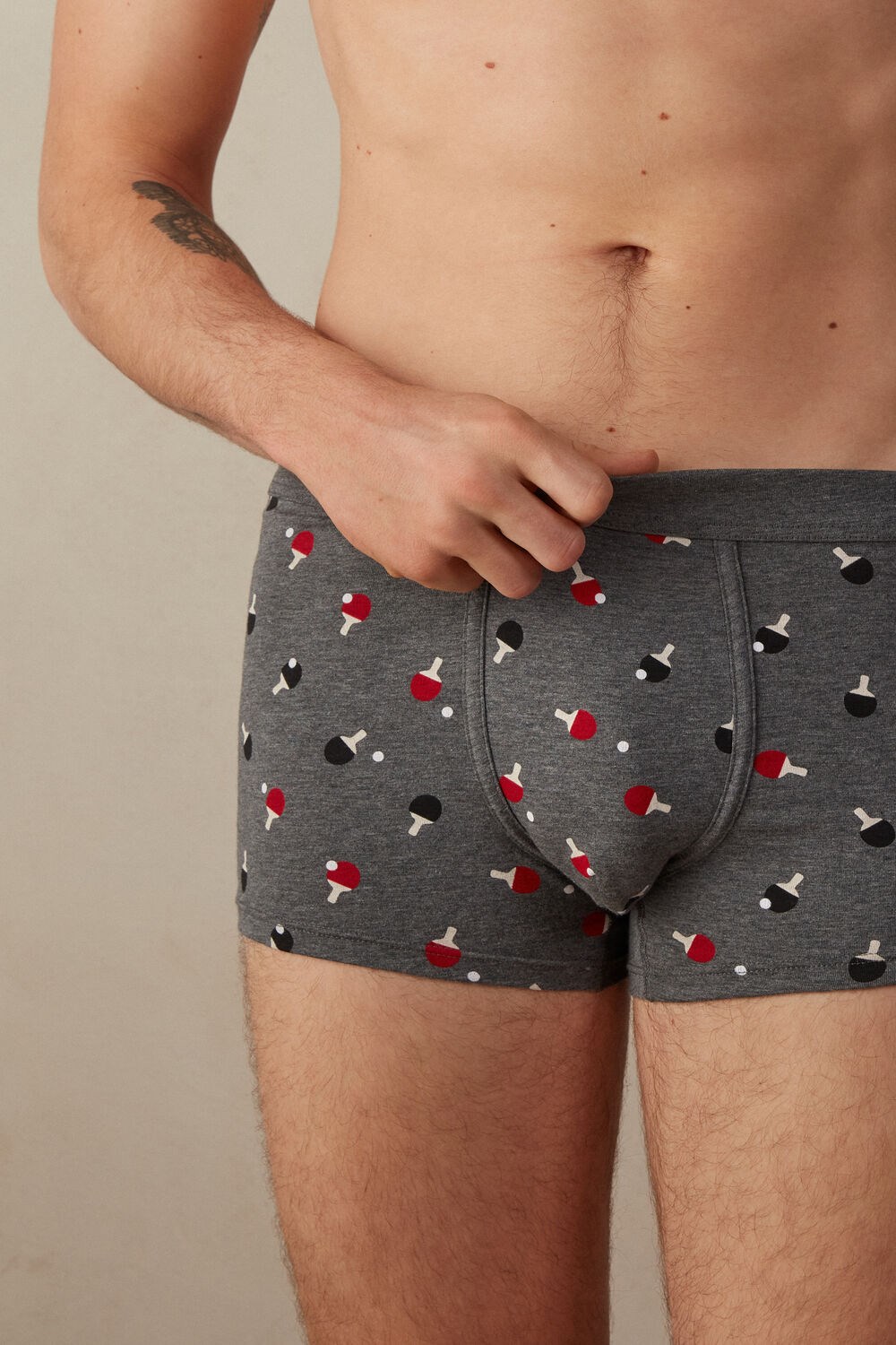 Grey - 193j - Graphite Grey Heather Ping Pong Print Intimissimi Ping Pong Boxers in Stretch Supima® Cotton | FCTDP3562