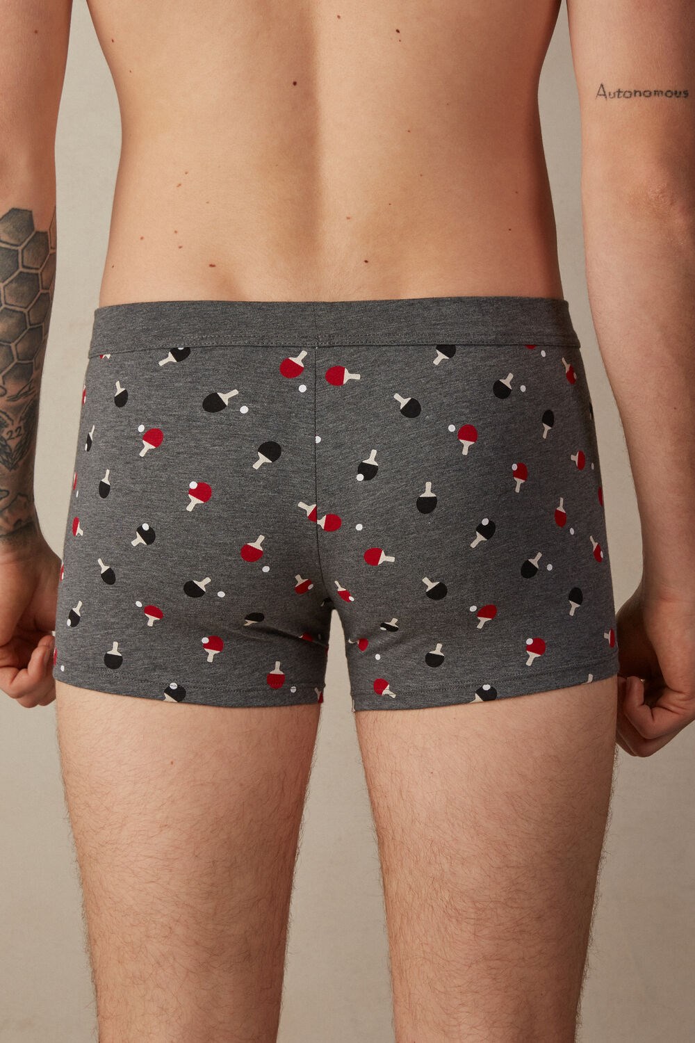 Grey - 193j - Graphite Grey Heather Ping Pong Print Intimissimi Ping Pong Boxers in Stretch Supima® Cotton | FCTDP3562