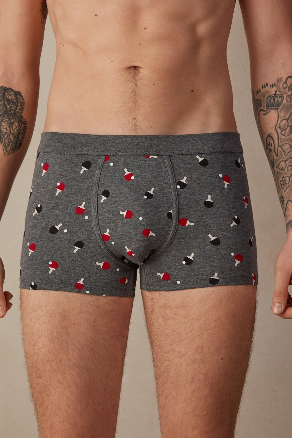 Grey - 193j - Graphite Grey Heather Ping Pong Print Intimissimi Ping Pong Boxers in Stretch Supima® Cotton | FCTDP3562