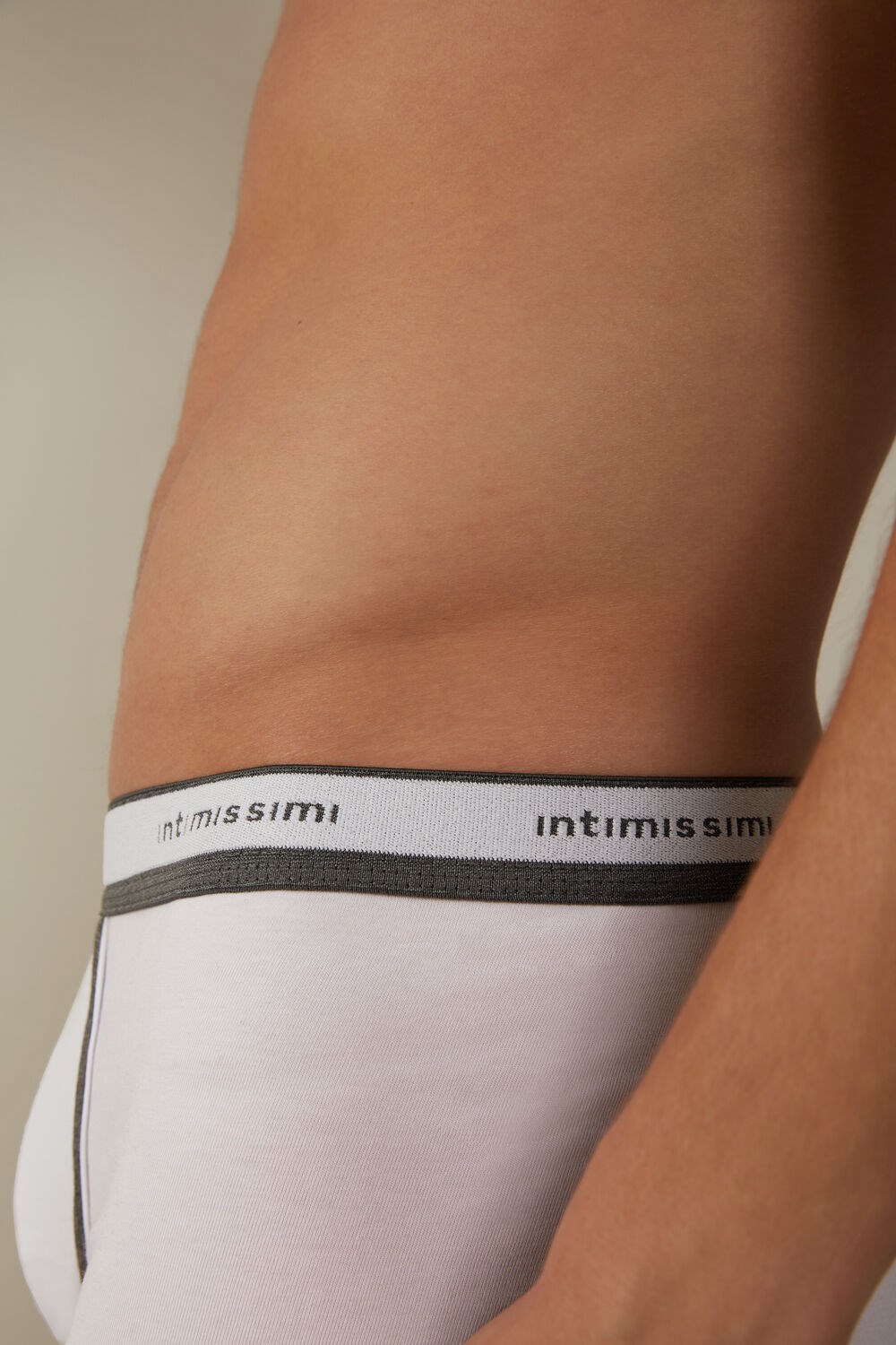 Grey - 384i - White / Graphite Blend Intimissimi Stretch Supima® Cotton Boxer Shorts with Logo Detail | LVFZS3160