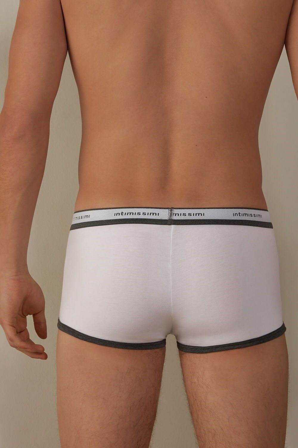 Grey - 384i - White / Graphite Blend Intimissimi Stretch Supima® Cotton Boxer Shorts with Logo Detail | LVFZS3160