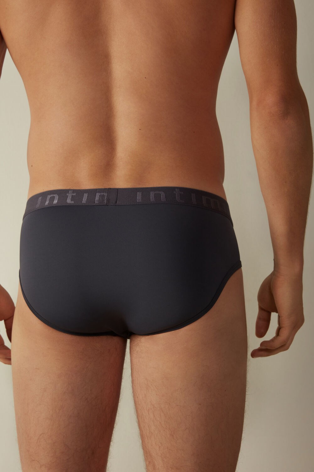 Grey - 9963 - Soot Grey Intimissimi Microfiber Briefs with Logo Detail | GIMVW6821