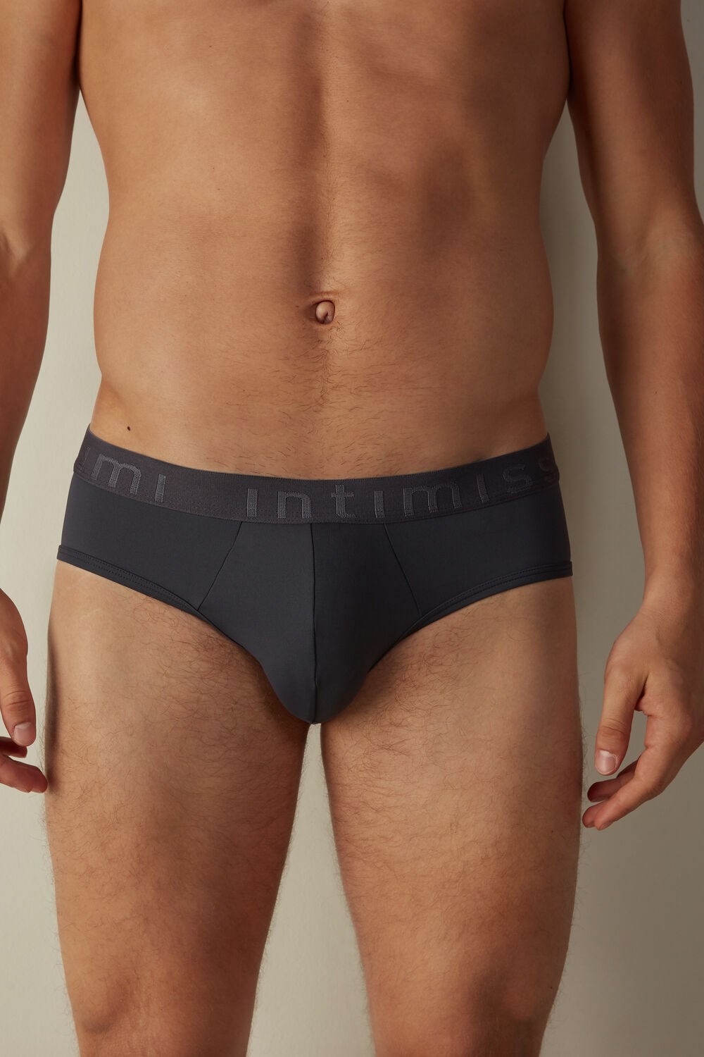 Grey - 9963 - Soot Grey Intimissimi Microfiber Briefs with Logo Detail | GIMVW6821