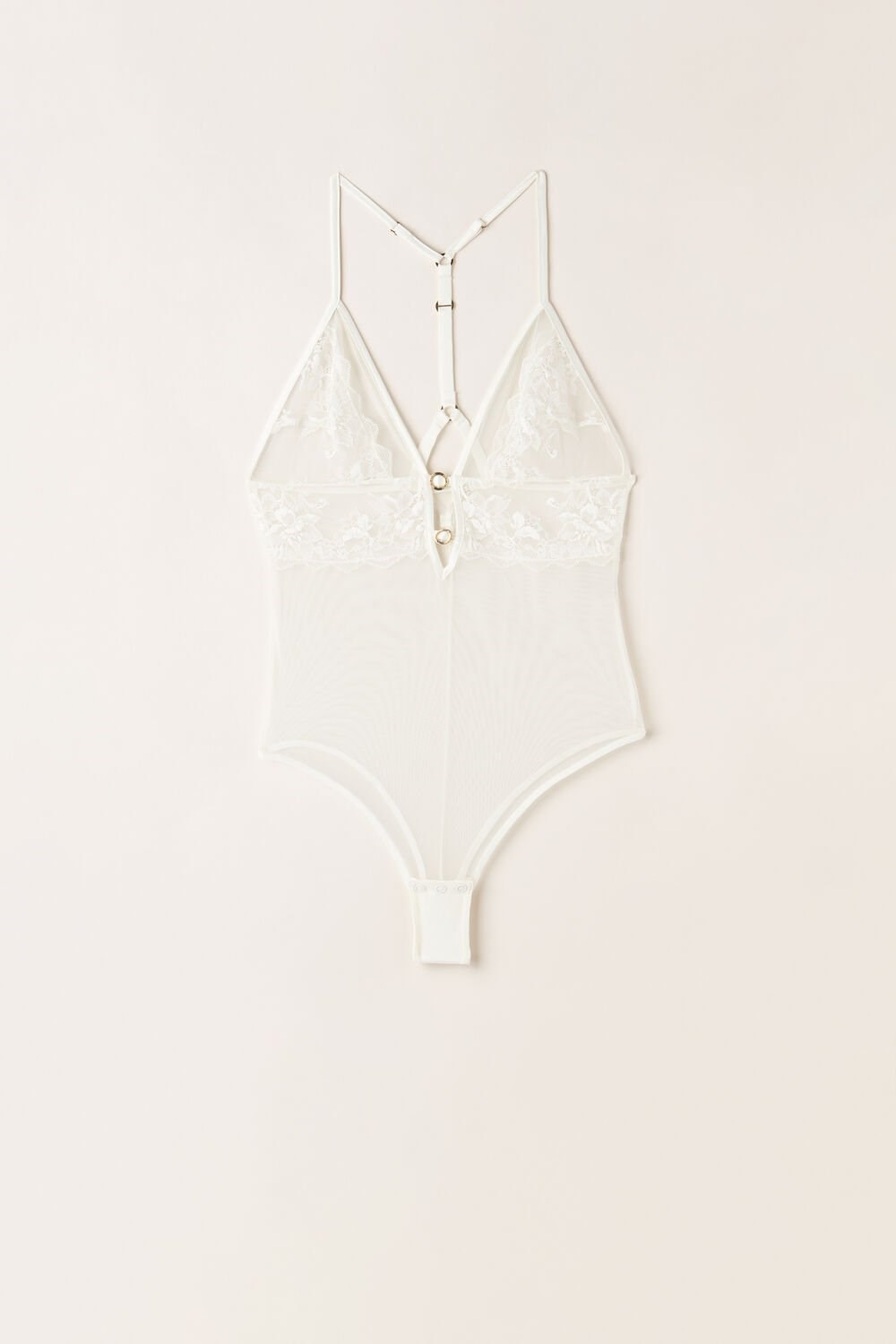 Ivory - 2127 - Talc White Intimissimi Fearless Femininity Tulle and Lace Bodysuit | KTFDY2761