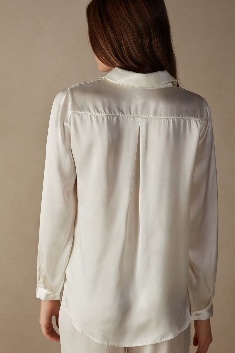 Ivory - 2127 - Talc White Intimissimi Long Sleeve Silk Shirt | VQNBH2147