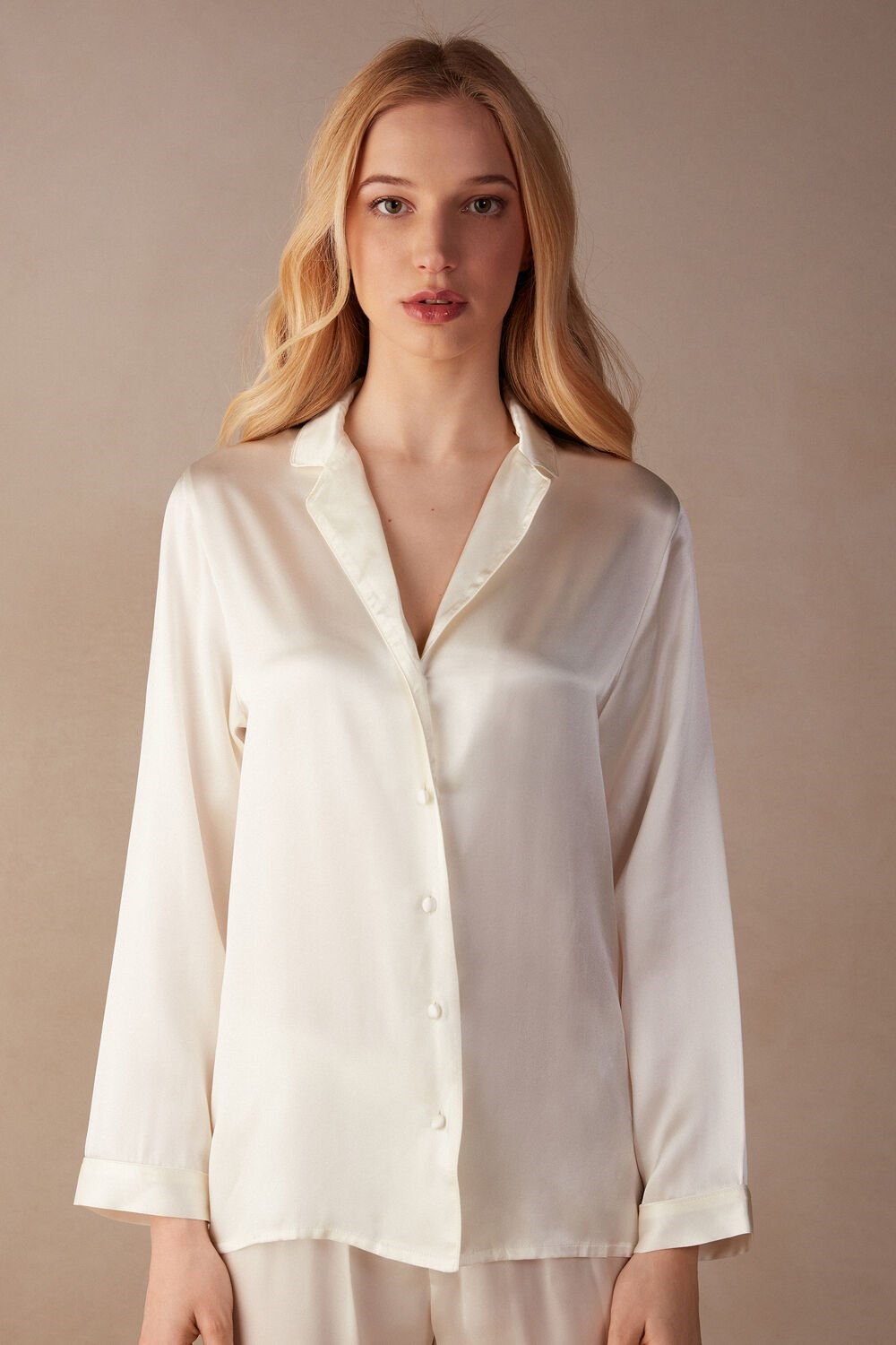 Ivory - 2127 - Talc White Intimissimi Mannish-Cut Jacket in Silk Satin | KJEXL1982