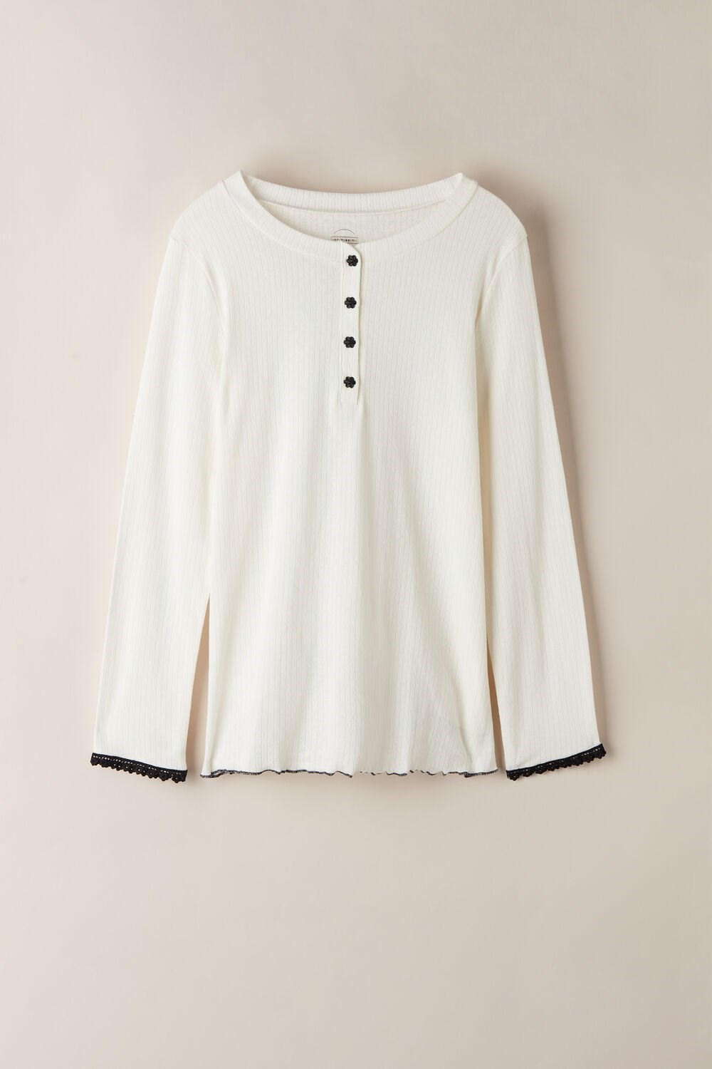 Ivory - 2127 - Talc White Intimissimi Pure Joy Long Sleeve Henley Top | ZUASQ0839