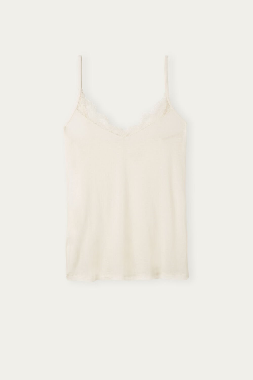 Ivory - 231i - Vanilla Intimissimi Modal Ultralight Cashmere Blend Top with Lace | JOVLY7218