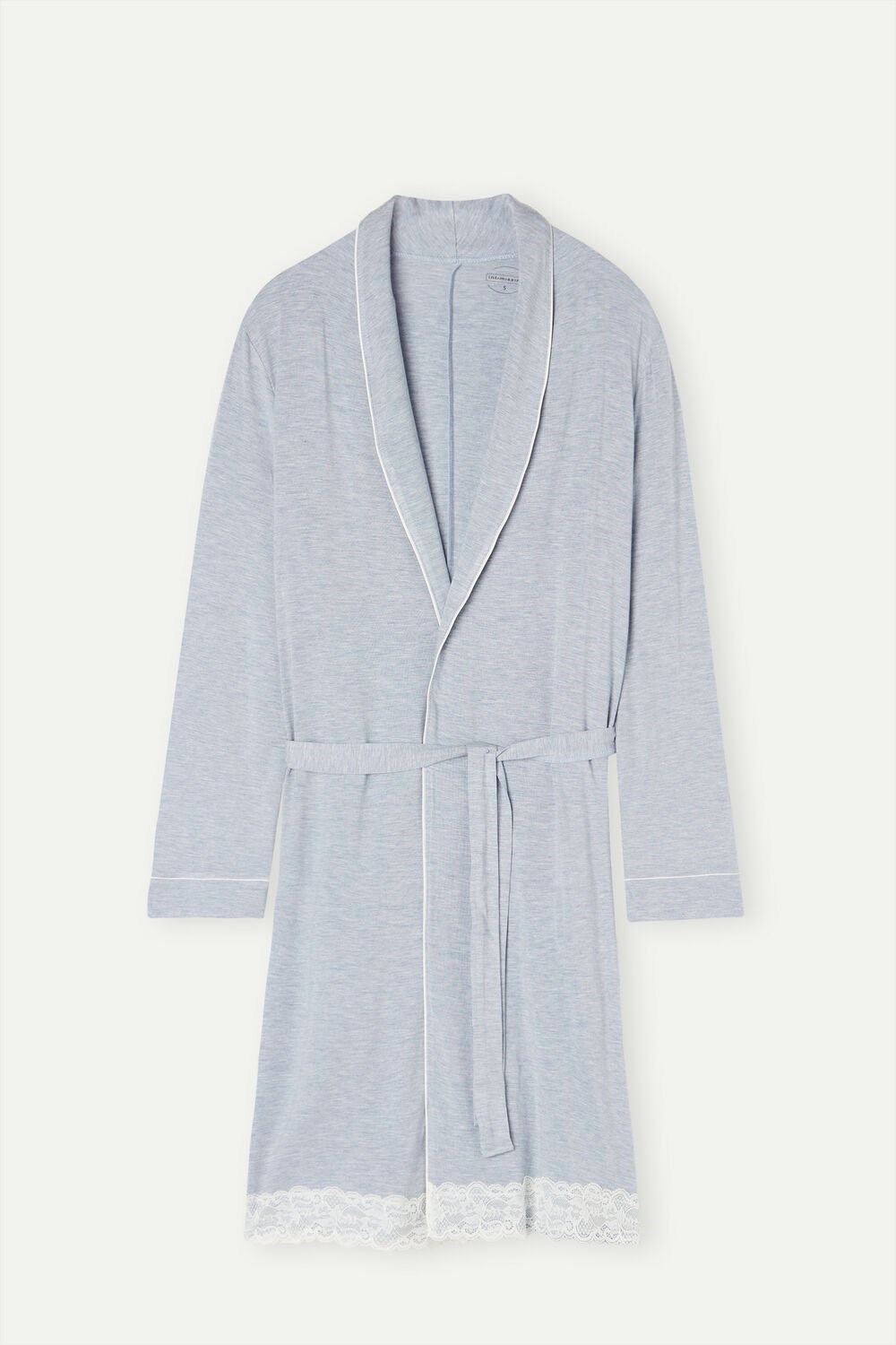 Light Blue - 009j - Heathered Light Blue Intimissimi Modal Lace Detail Robe | QFYOW8134