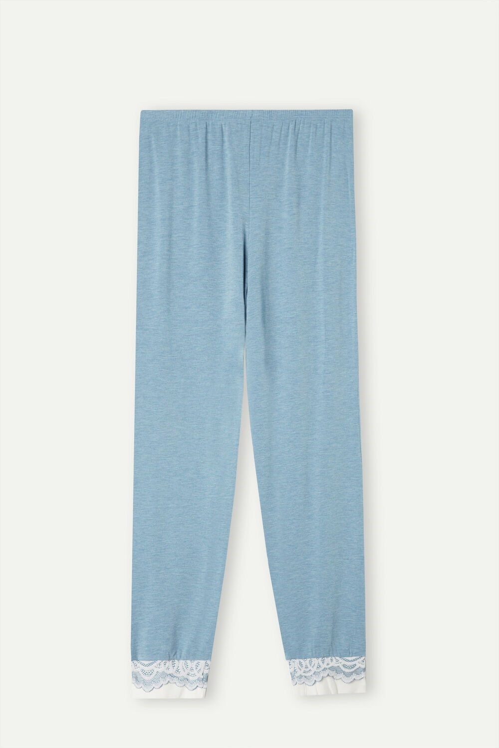 Light Blue - 145j - Light Blue Heather / Powder Intimissimi Romantic Bedroom Cuffed Full Length Pants in Modal with Wool | TEURC3869