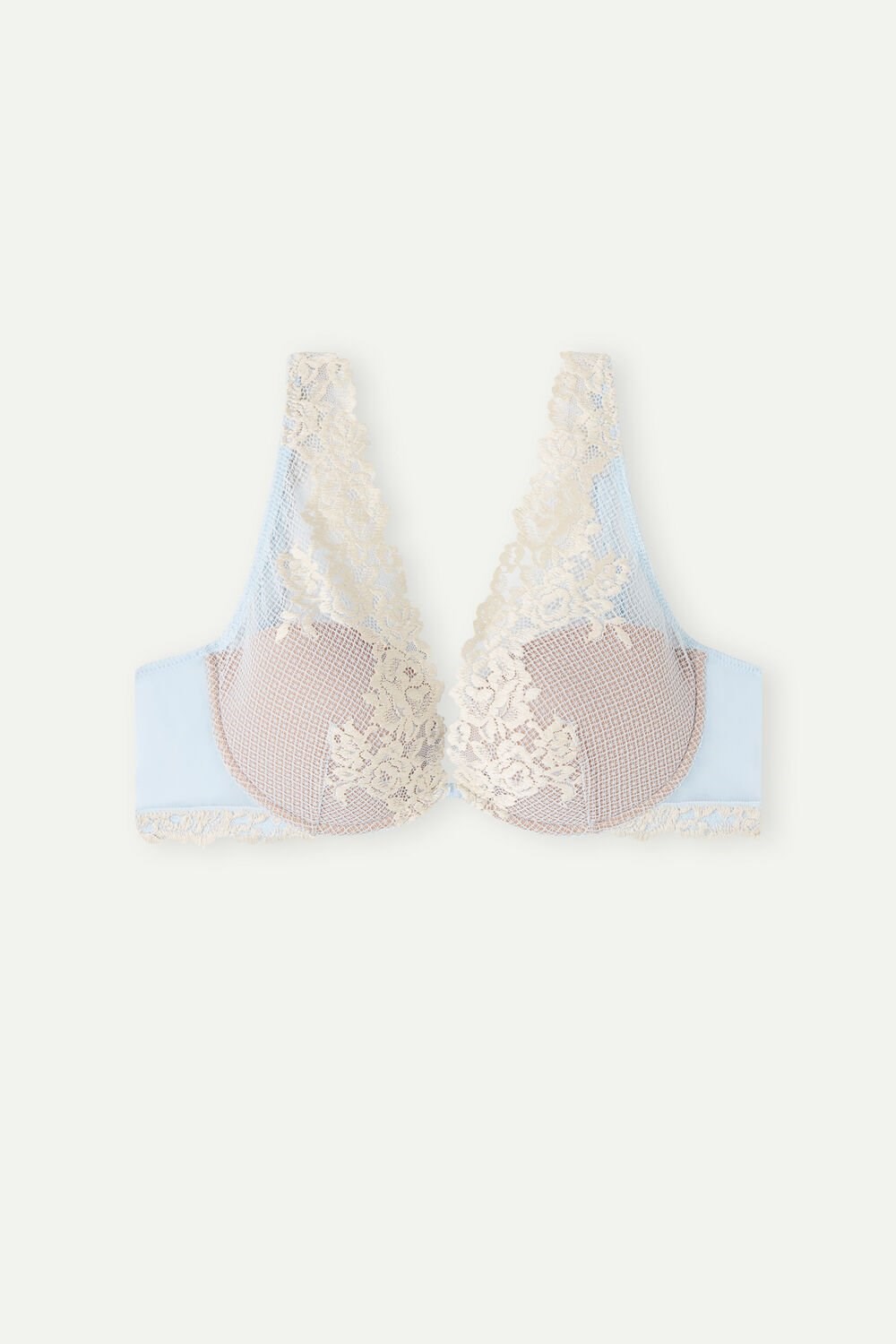 Light Blue - 217j - Airy Blue / Ivory Intimissimi Pretty Flowers Elena Balconette Bra | UWPMC5369