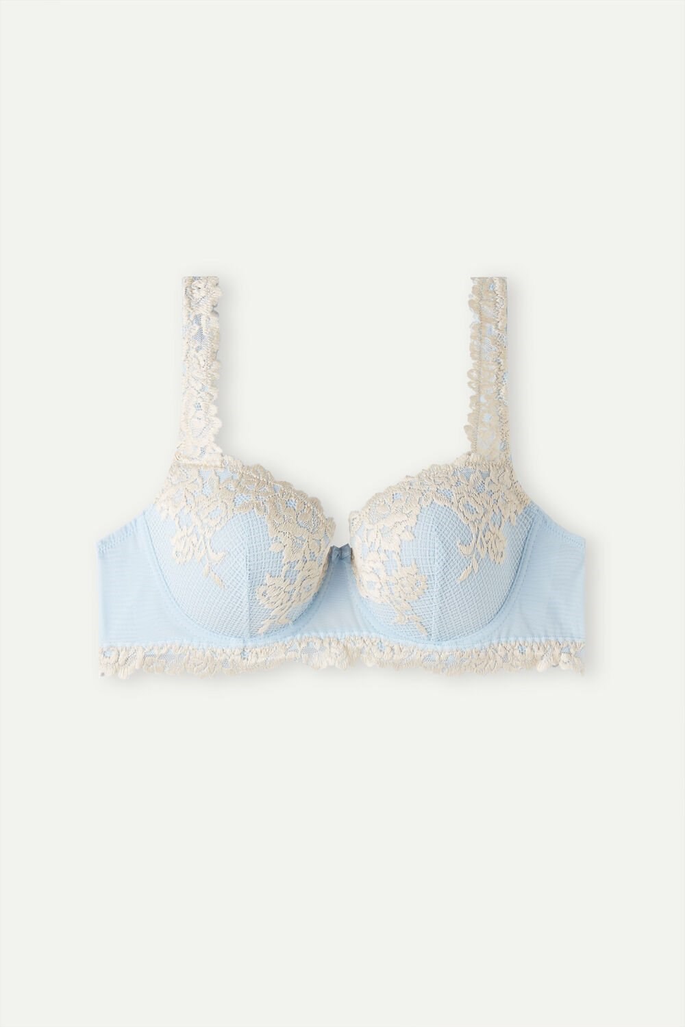 Light Blue - 217j - Airy Blue / Ivory Intimissimi Pretty Flowers Sofia Balconette Bra | XVRYU1348