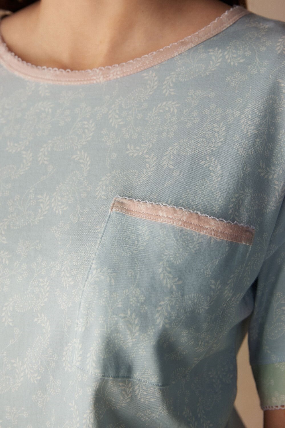 Light Blue - 226j - Romantic Cashmere Print Intimissimi Romantic Cashmere Short Sleeve Cotton Top | DNQSJ3108