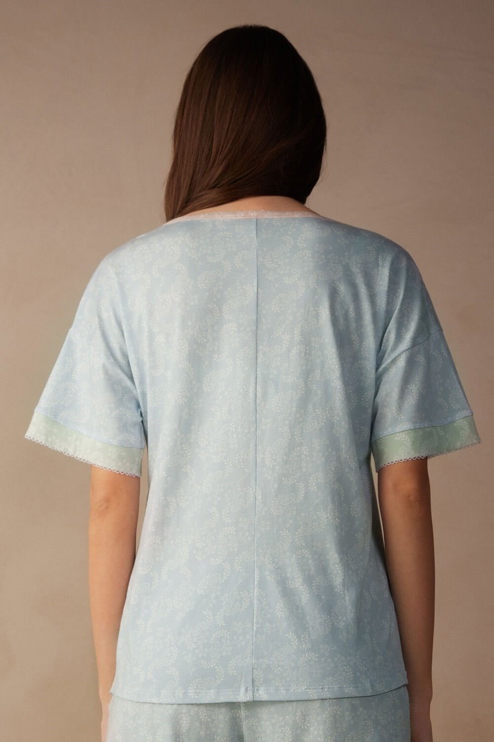 Light Blue - 226j - Romantic Cashmere Print Intimissimi Romantic Cashmere Short Sleeve Cotton Top | DNQSJ3108