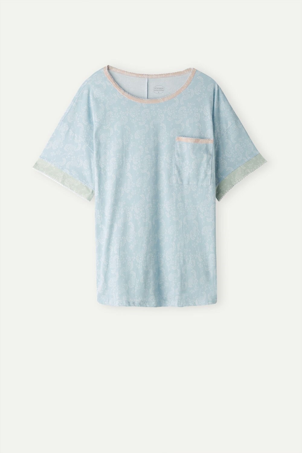 Light Blue - 226j - Romantic Cashmere Print Intimissimi Romantic Cashmere Short Sleeve Cotton Top | DNQSJ3108