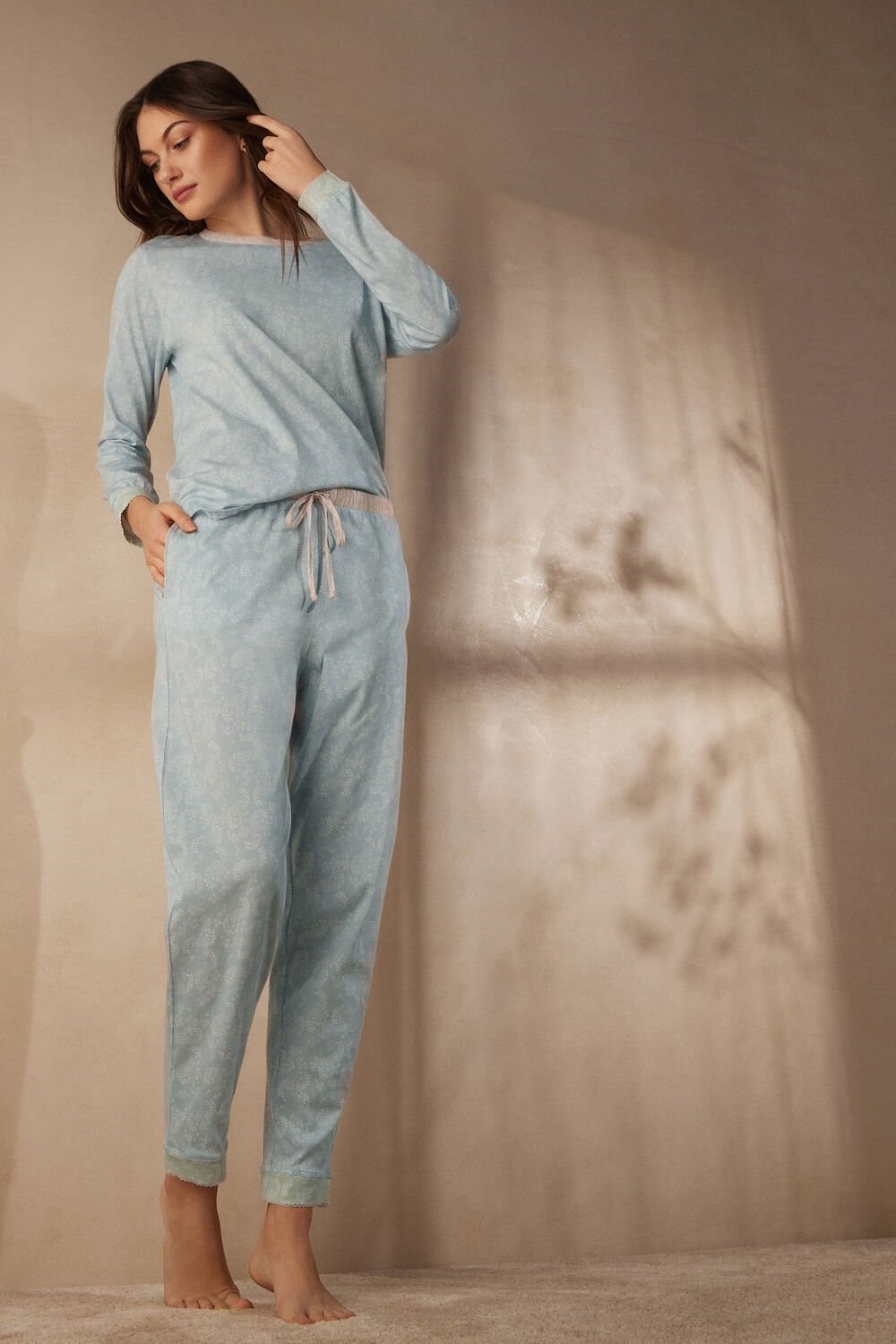 Light Blue - 226j - Romantic Cashmere Print Intimissimi Romantic Cashmere Full Length Cotton Pants | PVYBG7309