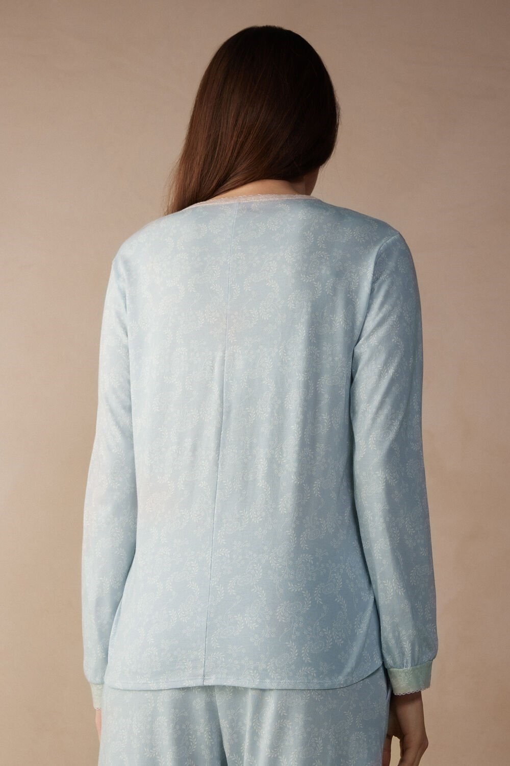 Light Blue - 226j - Romantic Cashmere Print Intimissimi Romantic Cashmere Long Sleeve Cotton Top | XMAUC1958