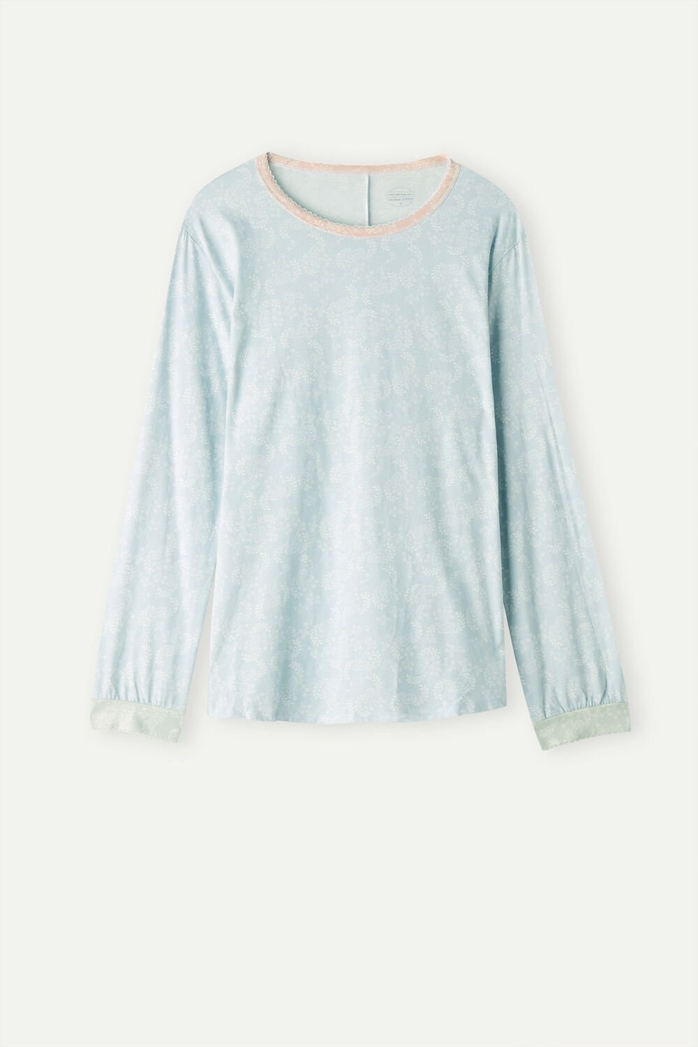 Light Blue - 226j - Romantic Cashmere Print Intimissimi Romantic Cashmere Long Sleeve Cotton Top | XMAUC1958