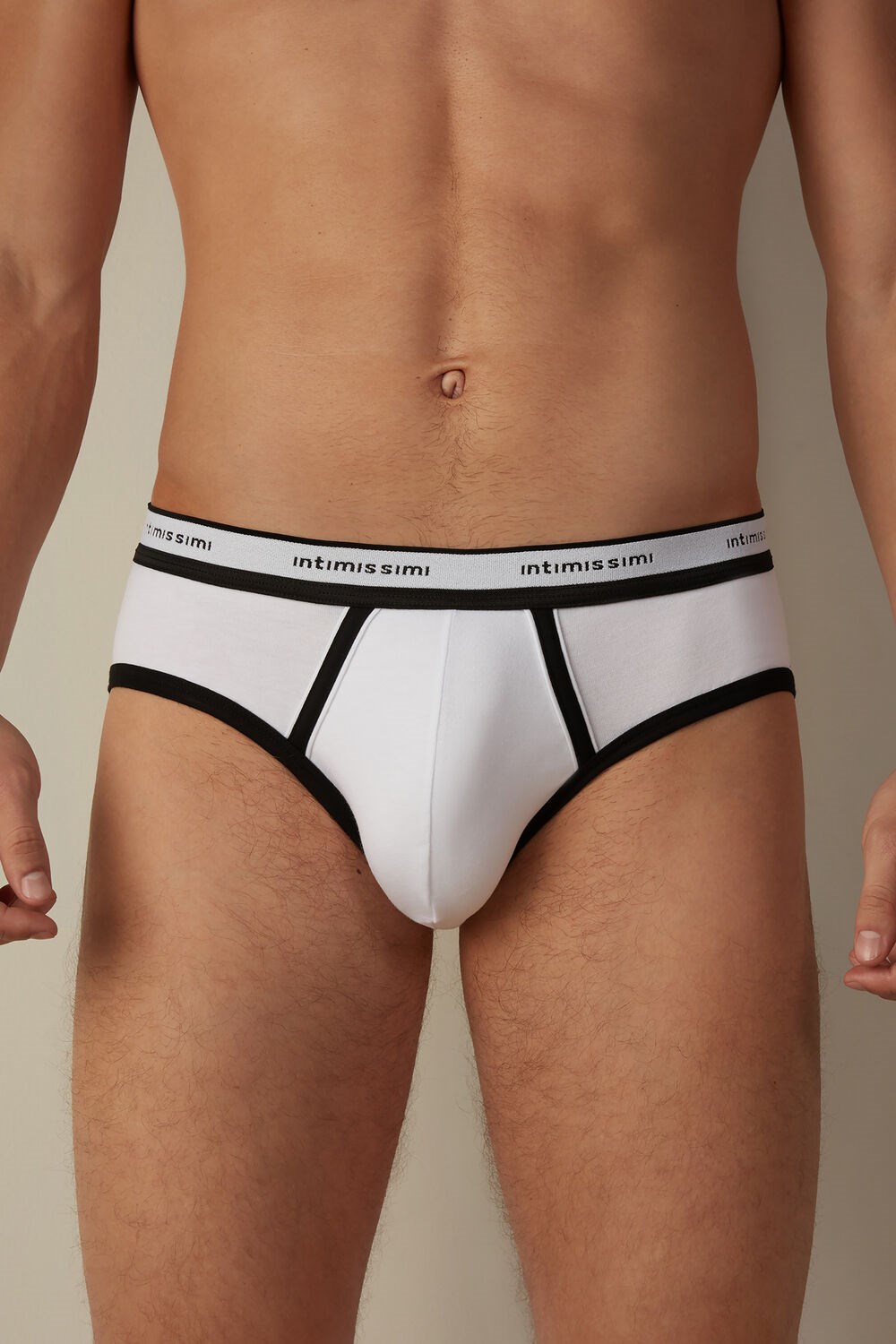 Multicolor - 143i - White / Black Intimissimi Stretch Supima® Cotton Brief with Logo Detail | DZPTY3506