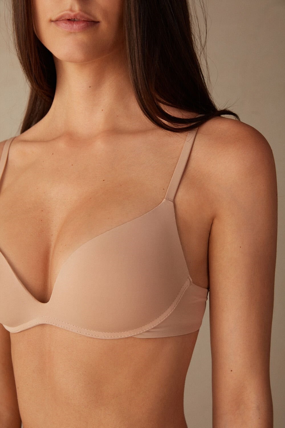 Natural - 044 - Soft Beige Intimissimi Gioia B Cup Microfiber Super Push-Up Bra | FLSKT7094