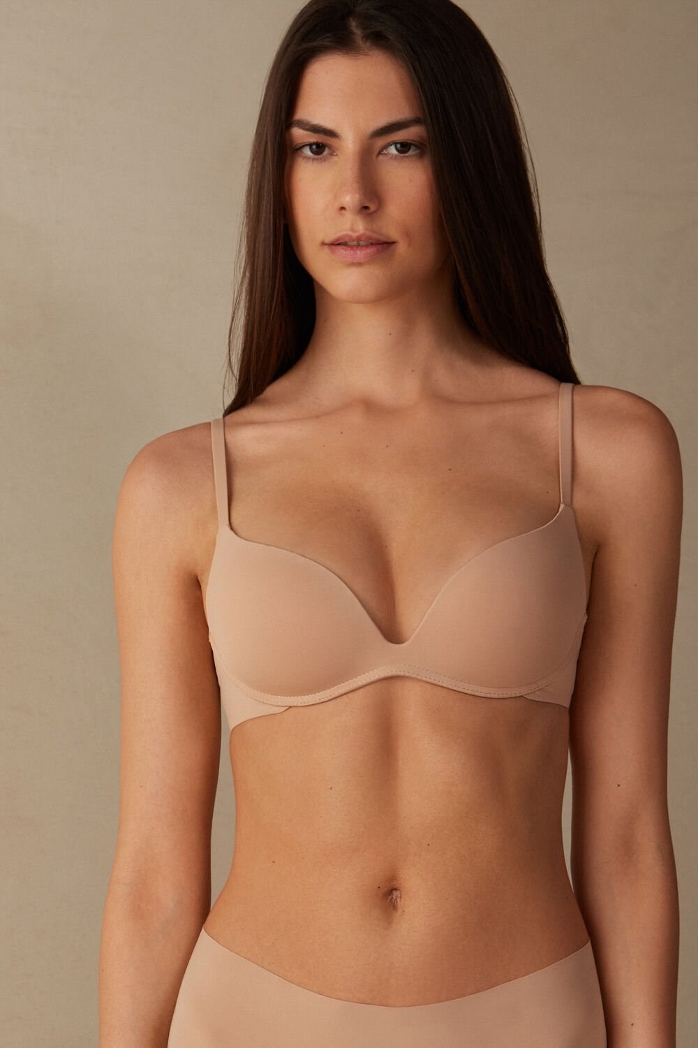 Natural - 044 - Soft Beige Intimissimi Gioia B Cup Microfiber Super Push-Up Bra | FLSKT7094