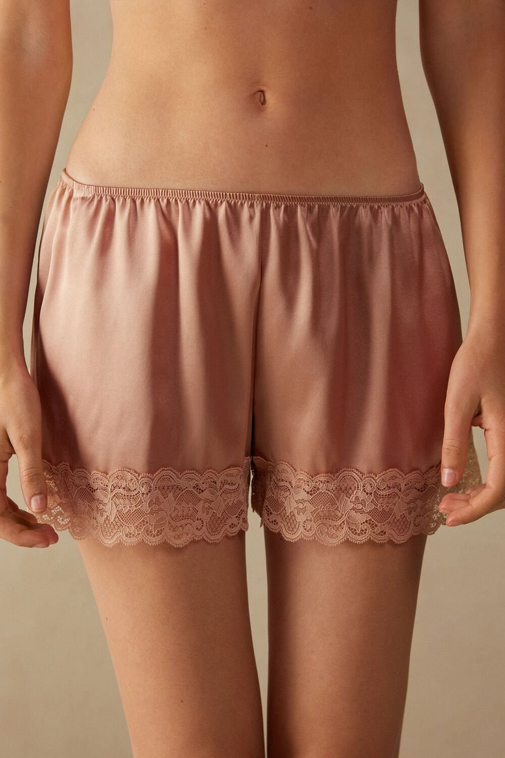 Natural - 163i - Satin Pink Intimissimi Silk Shorts | PCIFR4291