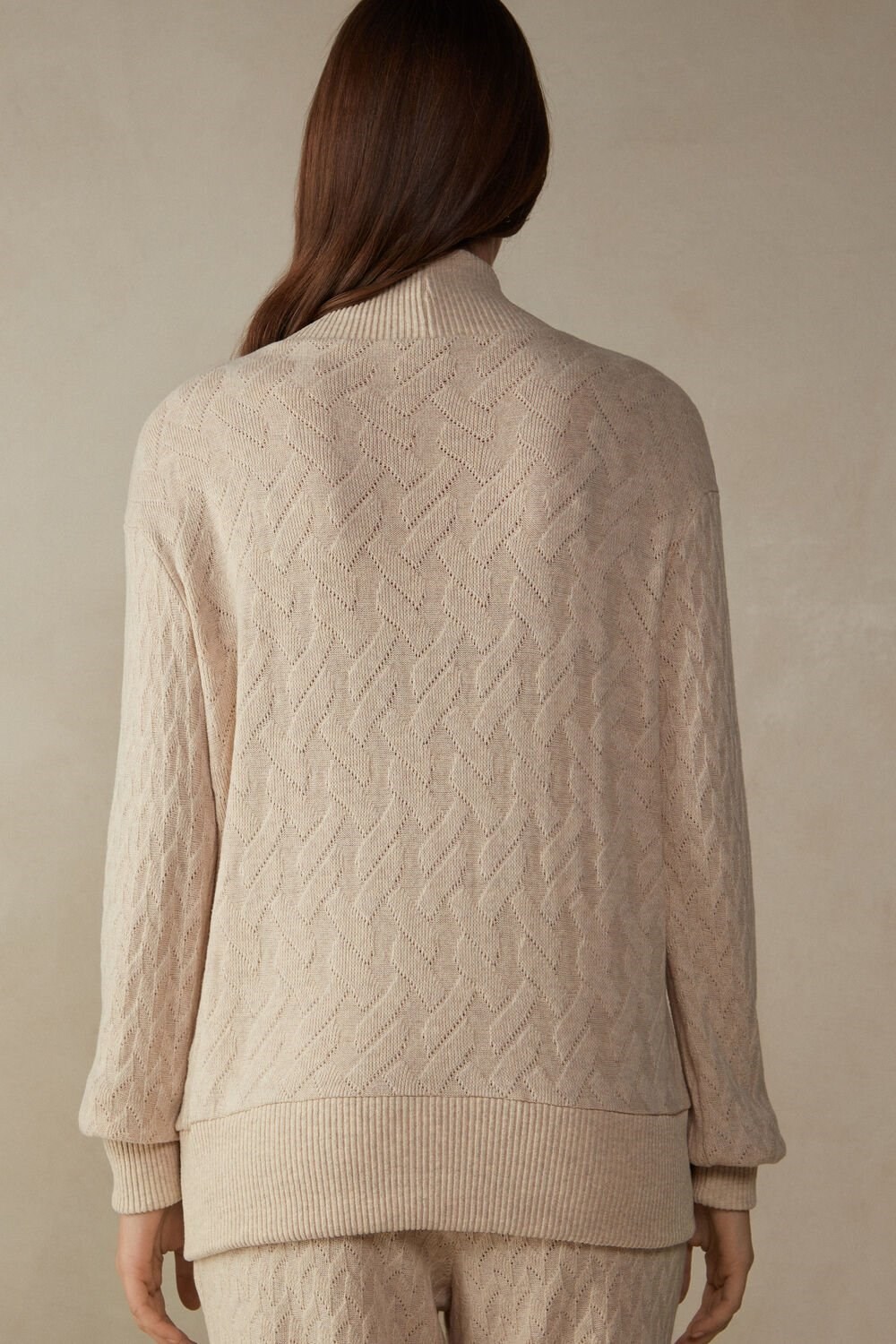 Natural - 2106 - Beige Blend Intimissimi Winter Braid Long Sleeve Jacquard Cardigan | GDPHX9205