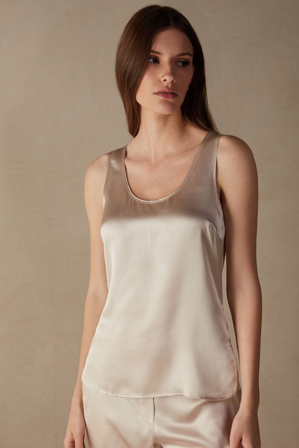 Natural - 2280 - Silk Pink Intimissimi Silk and Modal Tank Top | WDGCQ9781