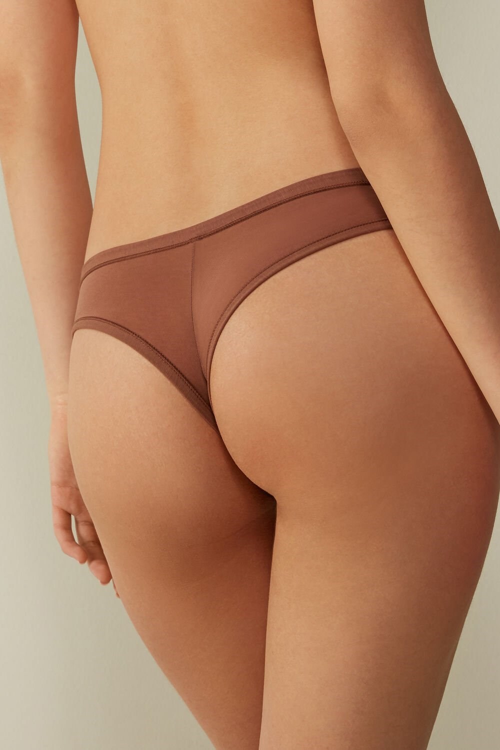 Natural - 502i - Dark Beige Intimissimi Brazilian Panties in Ultralight Supima® Cotton | JHUXK2631