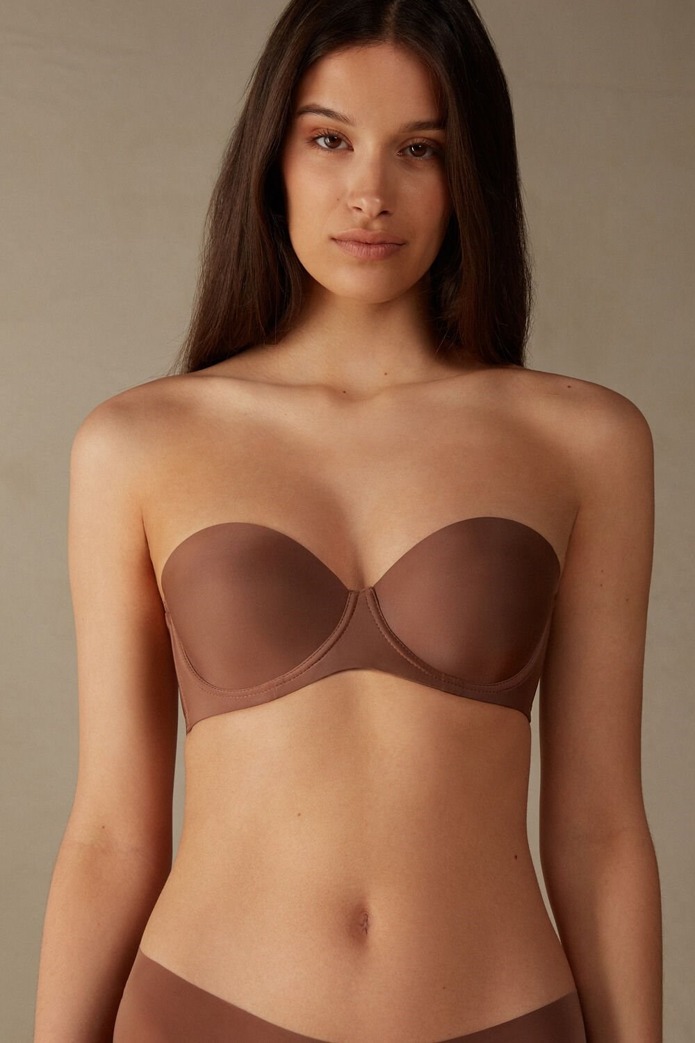 Natural - 502i - Dark Beige Intimissimi Giada Microfiber Bandeau Bra | UTVFD0341