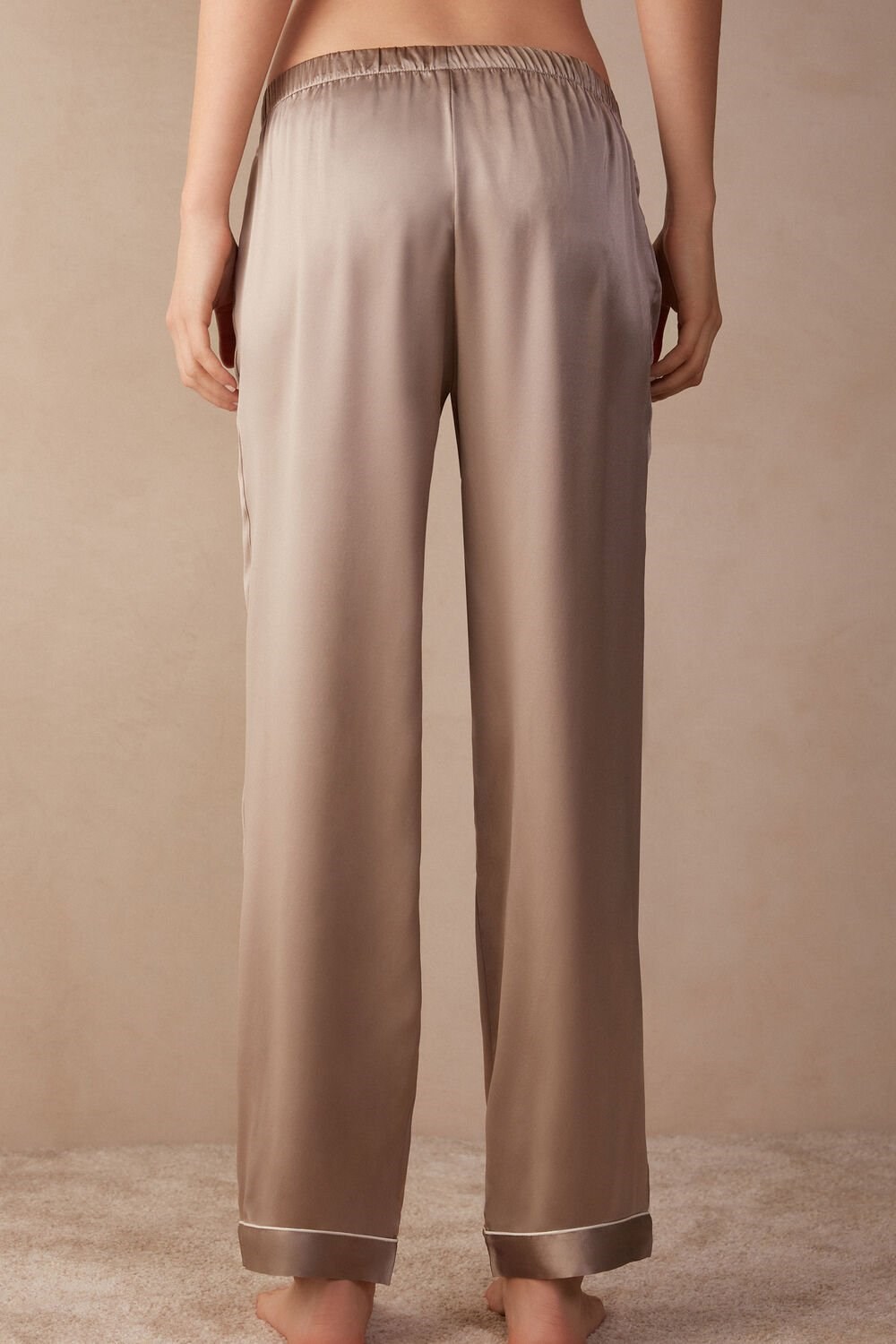 Natural - 651i - Powder Beige Intimissimi Silk Satin Pajama Pants | BYCAH1098