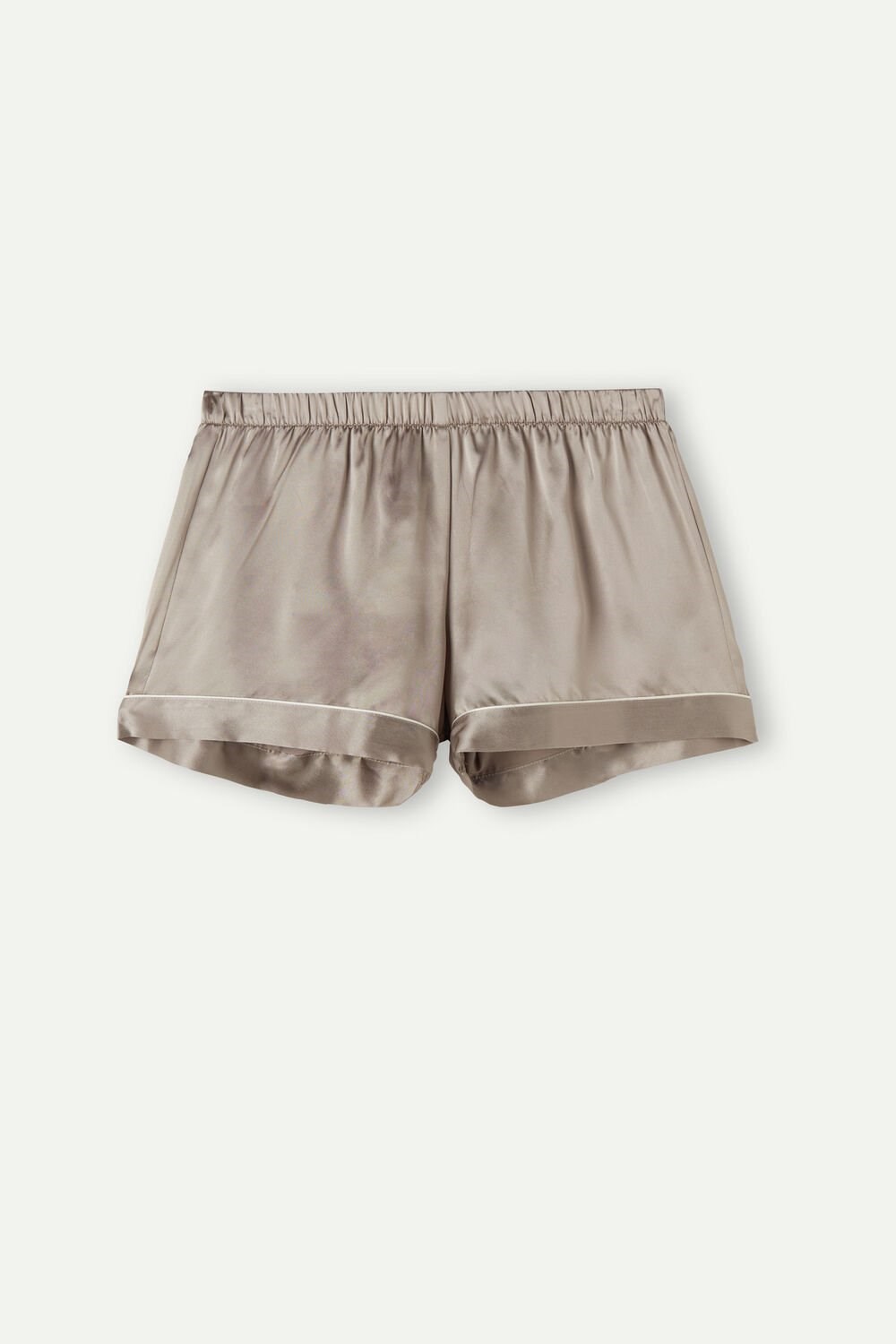 Natural - 651i - Powder Beige Intimissimi Silk Shorts with Contrast Trim | FPLOD9421