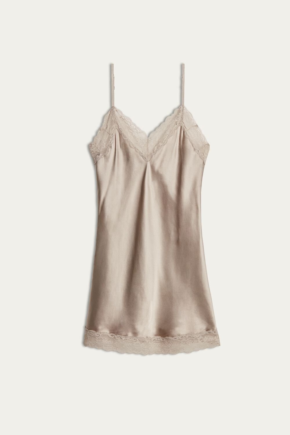 Natural - 651i - Powder Beige Intimissimi Silk Slip with Lace Insert Detail | KJIYF9147