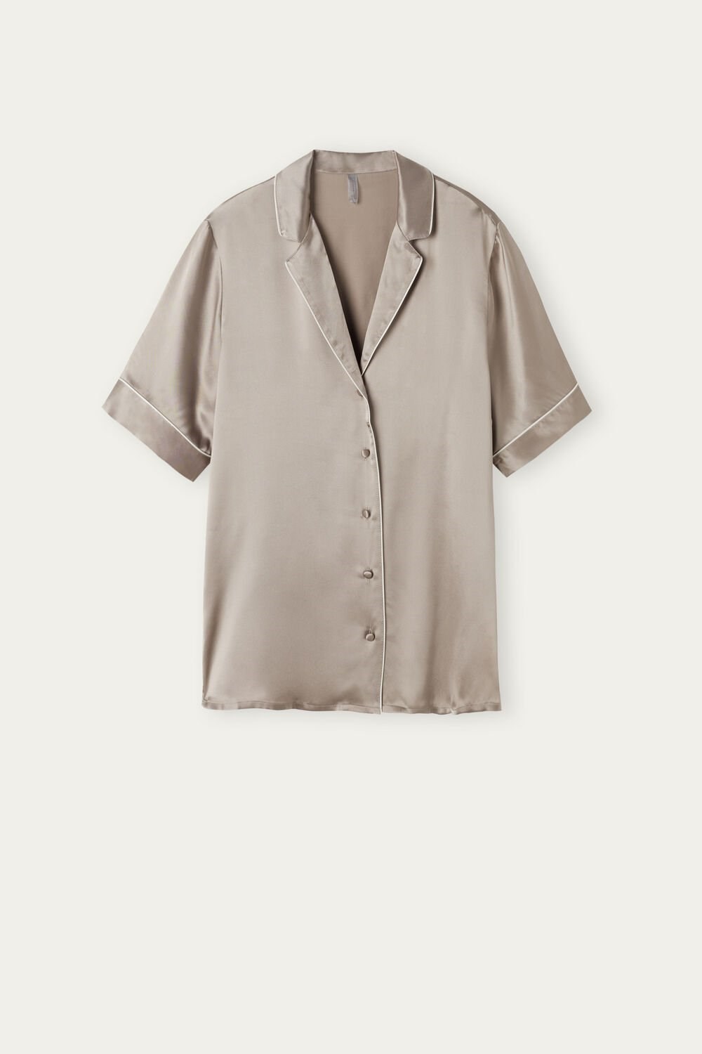 Natural - 651i - Powder Beige Intimissimi Short Sleeve Silk Shirt with Contrast Trim | TZCJP9435