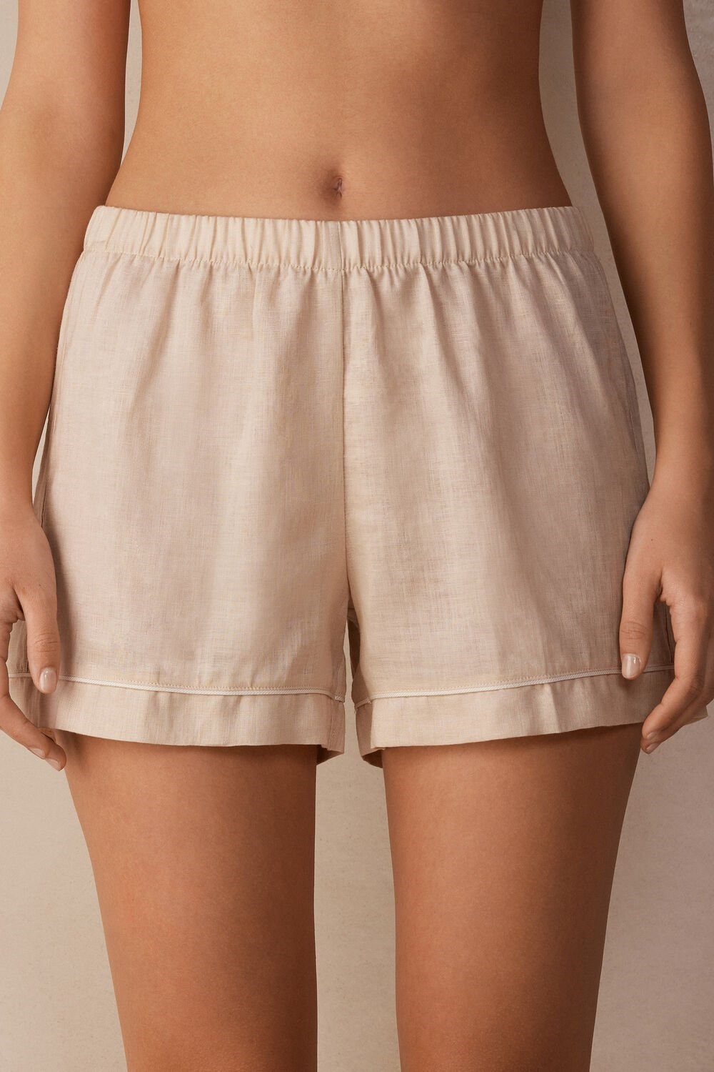 Natural - 913i - Rope Beige Intimissimi Yacht Night Linen Shorts | KIFBG4610