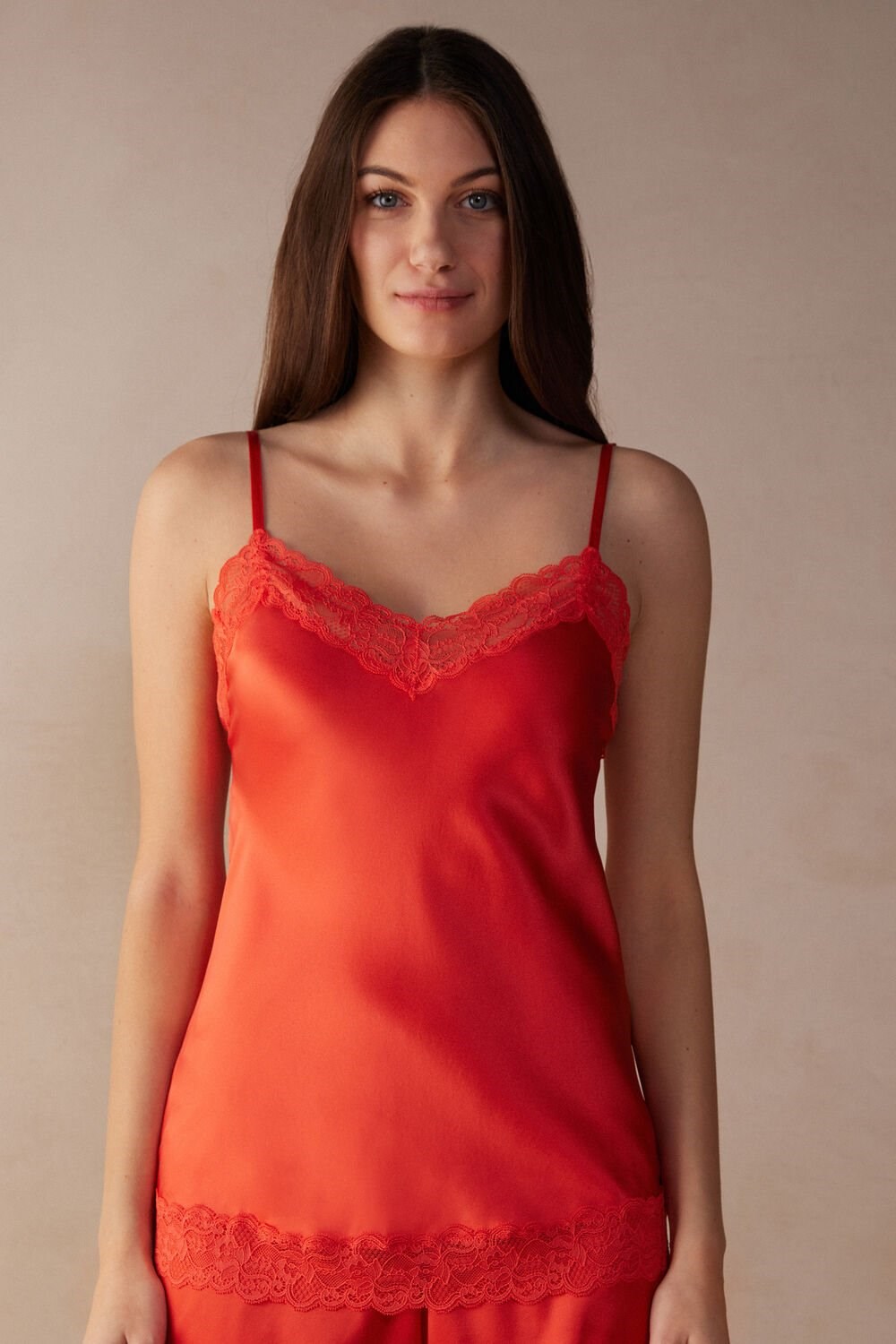 Orange - 219j - Flame Scarlet Intimissimi Lace and Silk Top | YPGFB2710