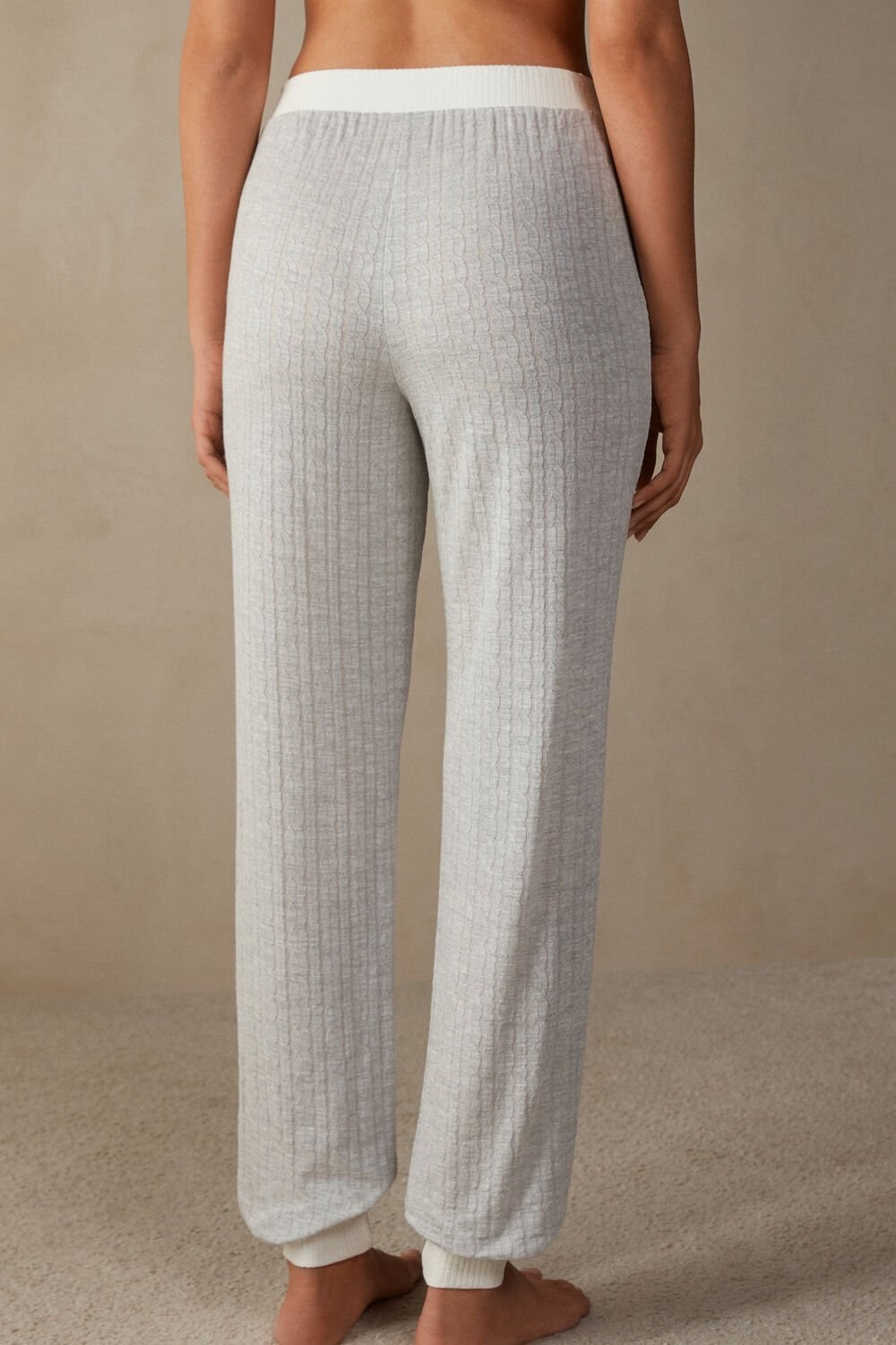 Pale Grey - 154j - Grey Heather / Powder White Intimissimi Timeless Heritage Full Length Cuffed Pants | URDAN7138