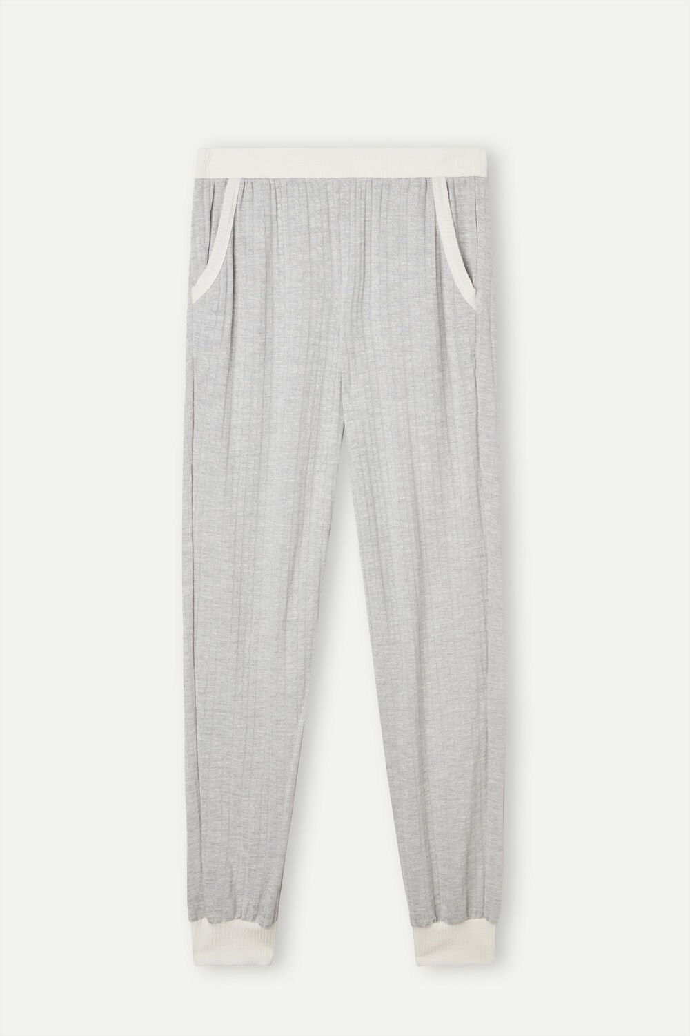 Pale Grey - 154j - Grey Heather / Powder White Intimissimi Timeless Heritage Full Length Cuffed Pants | URDAN7138