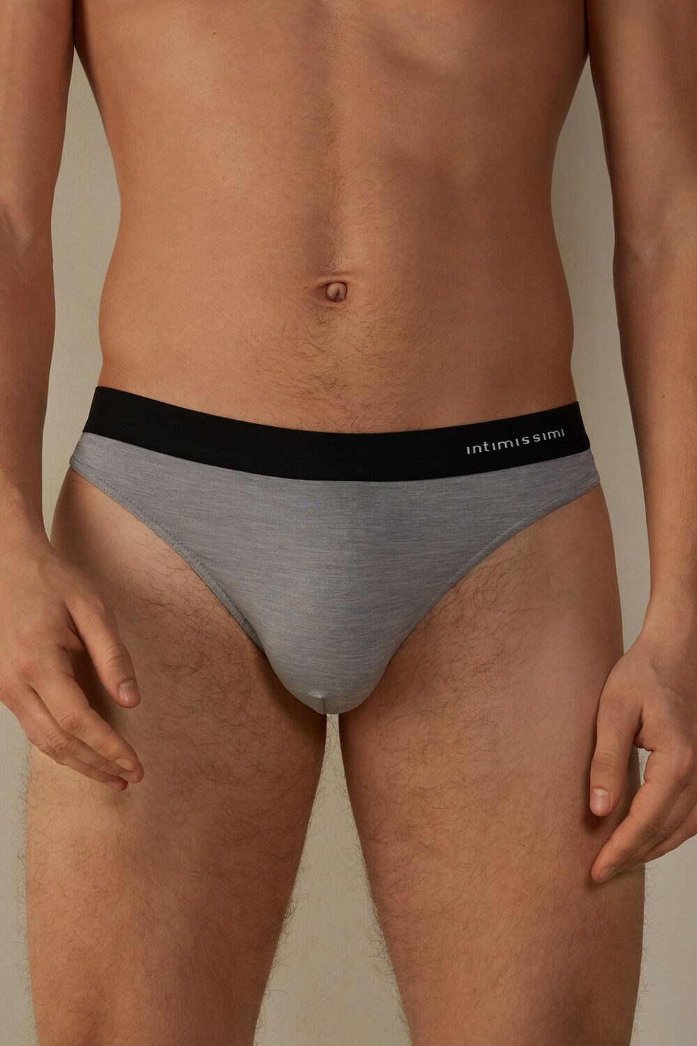 Pale Grey - 9958 - Light Grey Blend Intimissimi Logo Detailed Microfiber Thong | ZDEQX7809