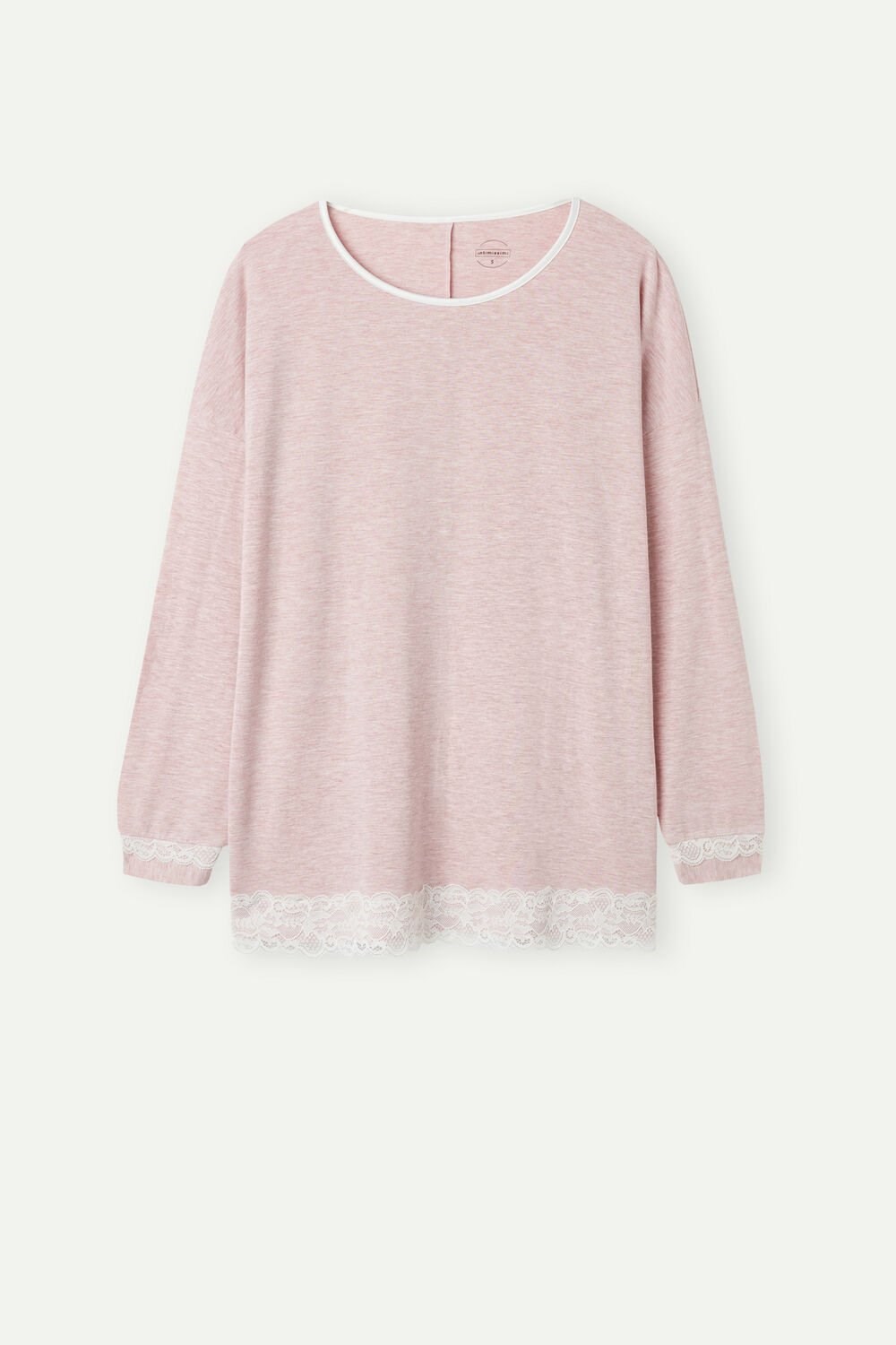 Pale Pink - 008j - Heathered Light Pink Intimissimi Long-Sleeve Round-Neck Modal Top | FRGVW0816