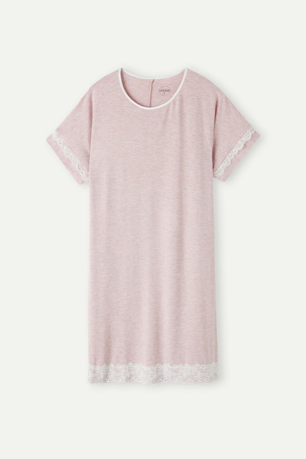 Pale Pink - 008j - Heathered Light Pink Intimissimi Lace Trim Short Sleeve Nightgown | ZQPMN0715