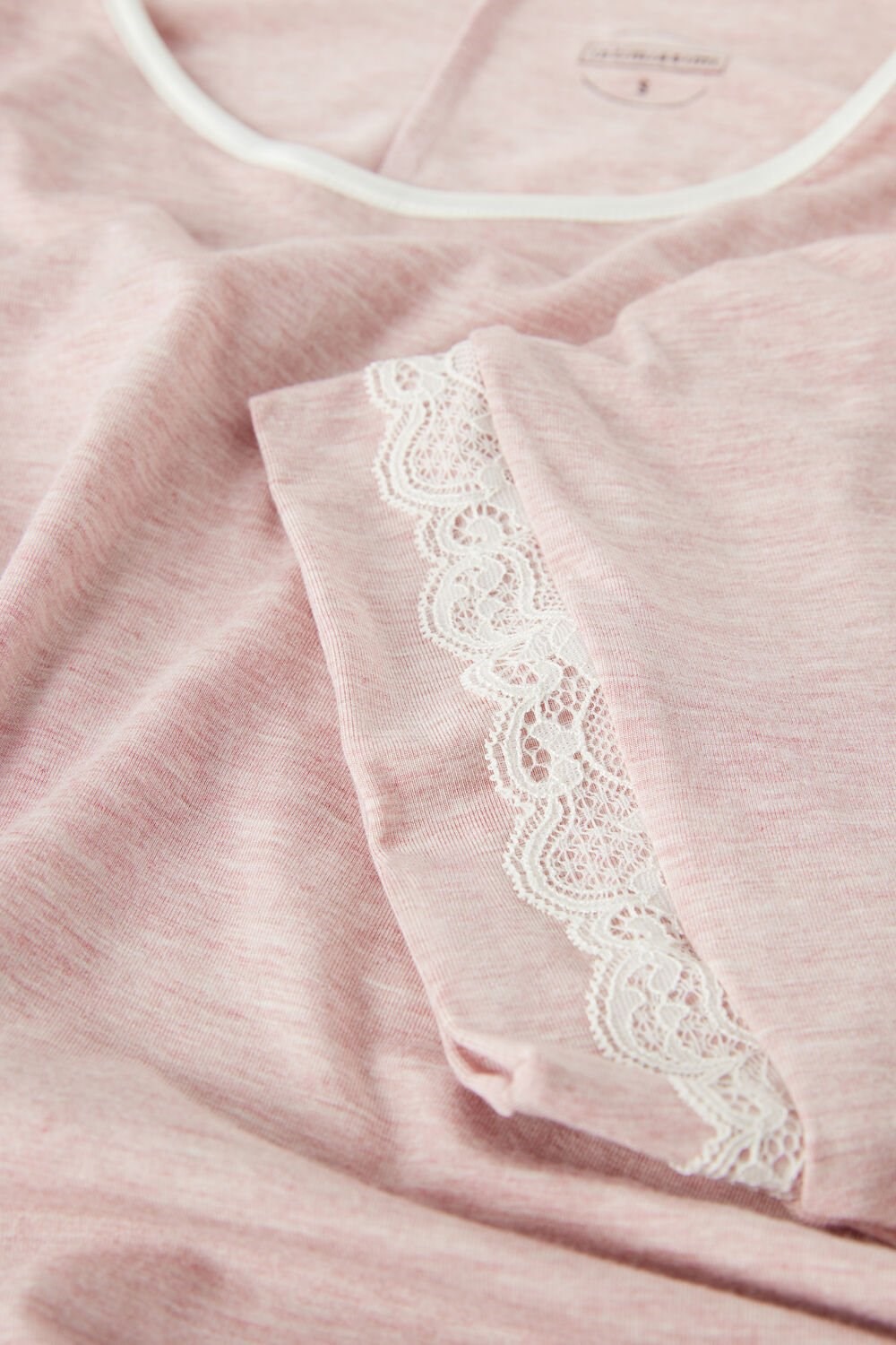 Pale Pink - 008j - Heathered Light Pink Intimissimi Lace Trim Short Sleeve Nightgown | ZQPMN0715