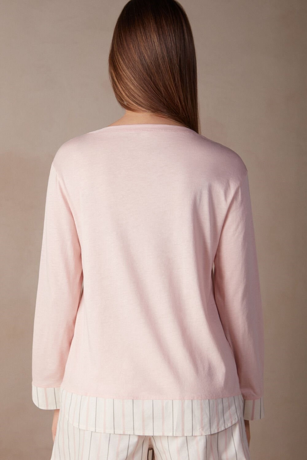 Pale Pink - 234j - Spring Pink Intimissimi Soft Spring Long Sleeve Cotton Top | WMJHF5172