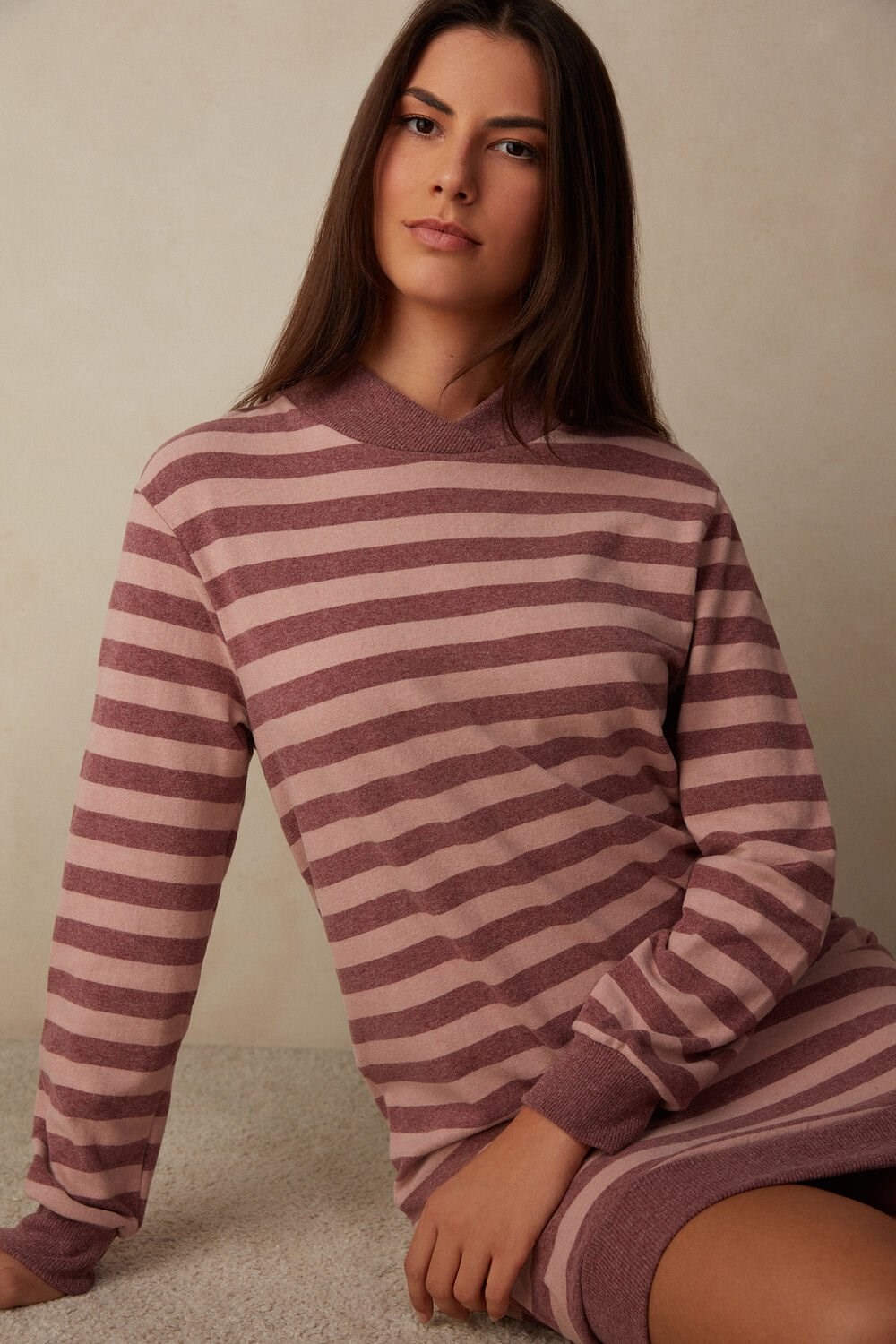 Pink - 158j - Pink / Dark Pink Stripe Intimissimi Winter Candies Striped Night Shirt | ZQERF7453