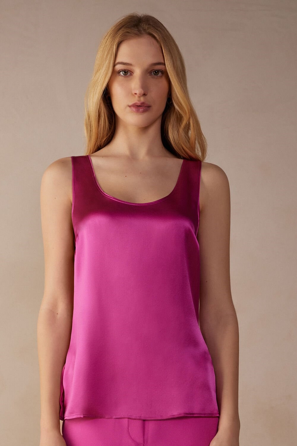 Pink - 206j - Valentine Pink Intimissimi Silk and Modal Tank Top | JAVUG4568