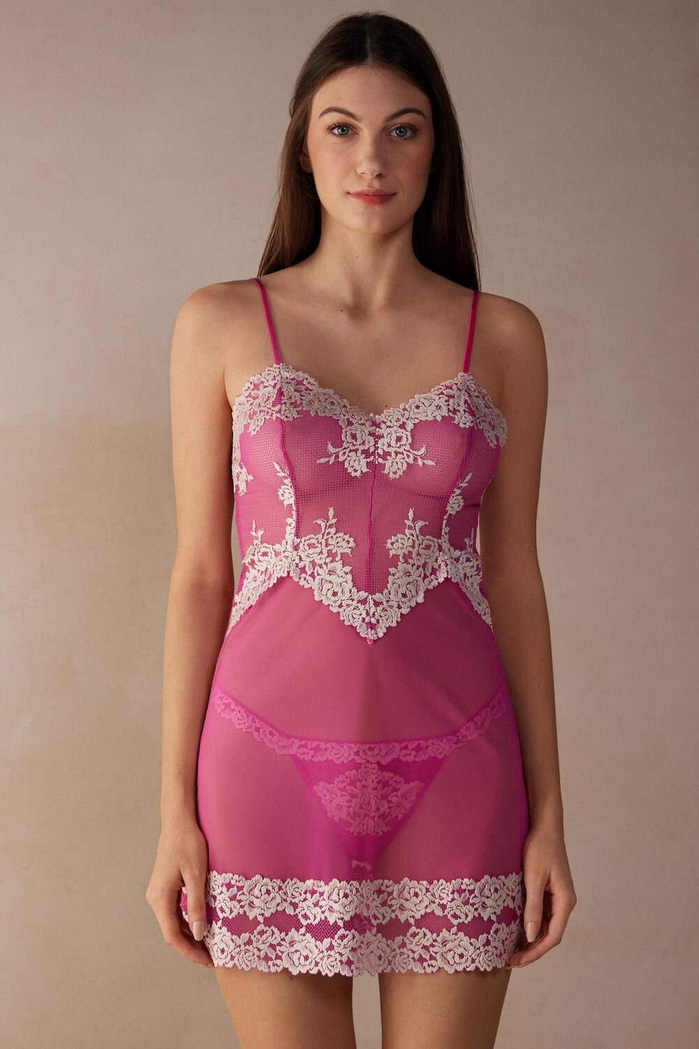 Pink - 213j - Valentine Pink / Ivory Intimissimi Pretty Flowers Babydoll | DHRFX9617