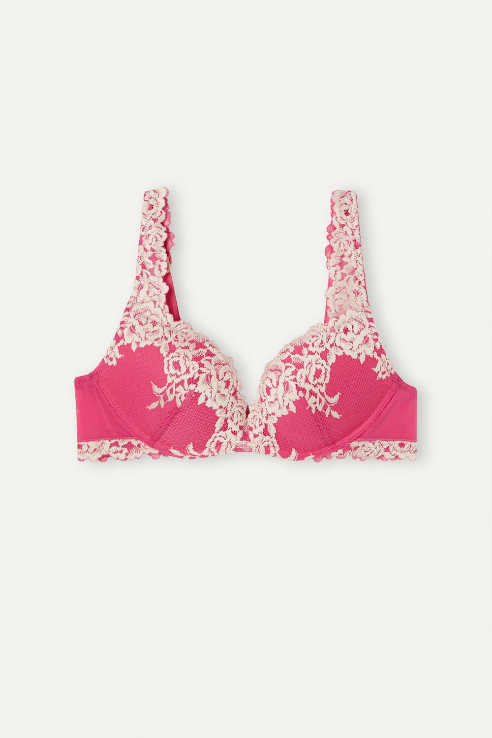 Pink - 213j - Valentine Pink / Ivory Intimissimi Pretty Flowers Gioia Super Push-up Bra | UDQEO4759