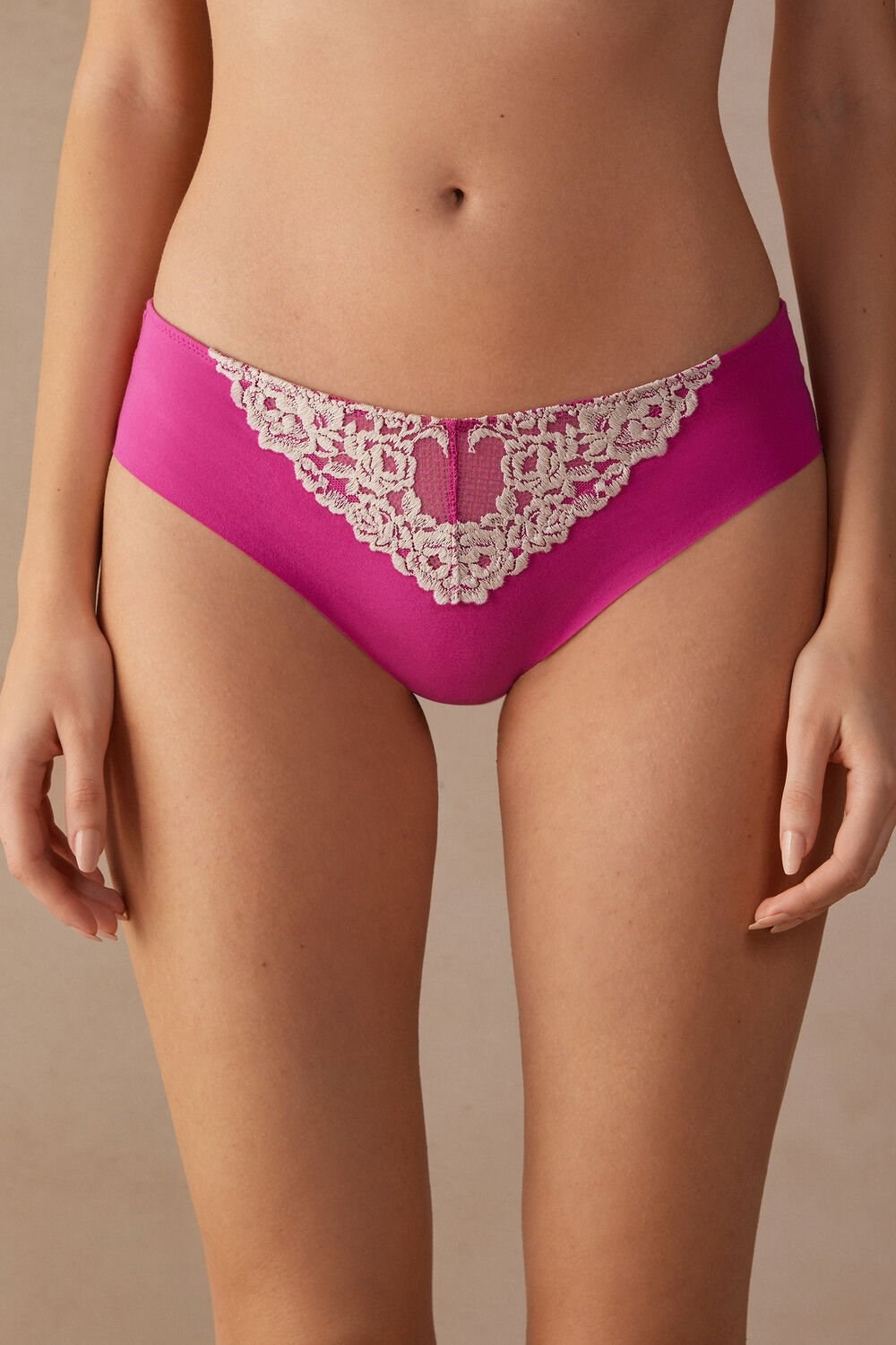 Pink - 213j - Valentine Pink / Ivory Intimissimi Pretty Flowers Seamless Cotton Panties | UTQGA3971