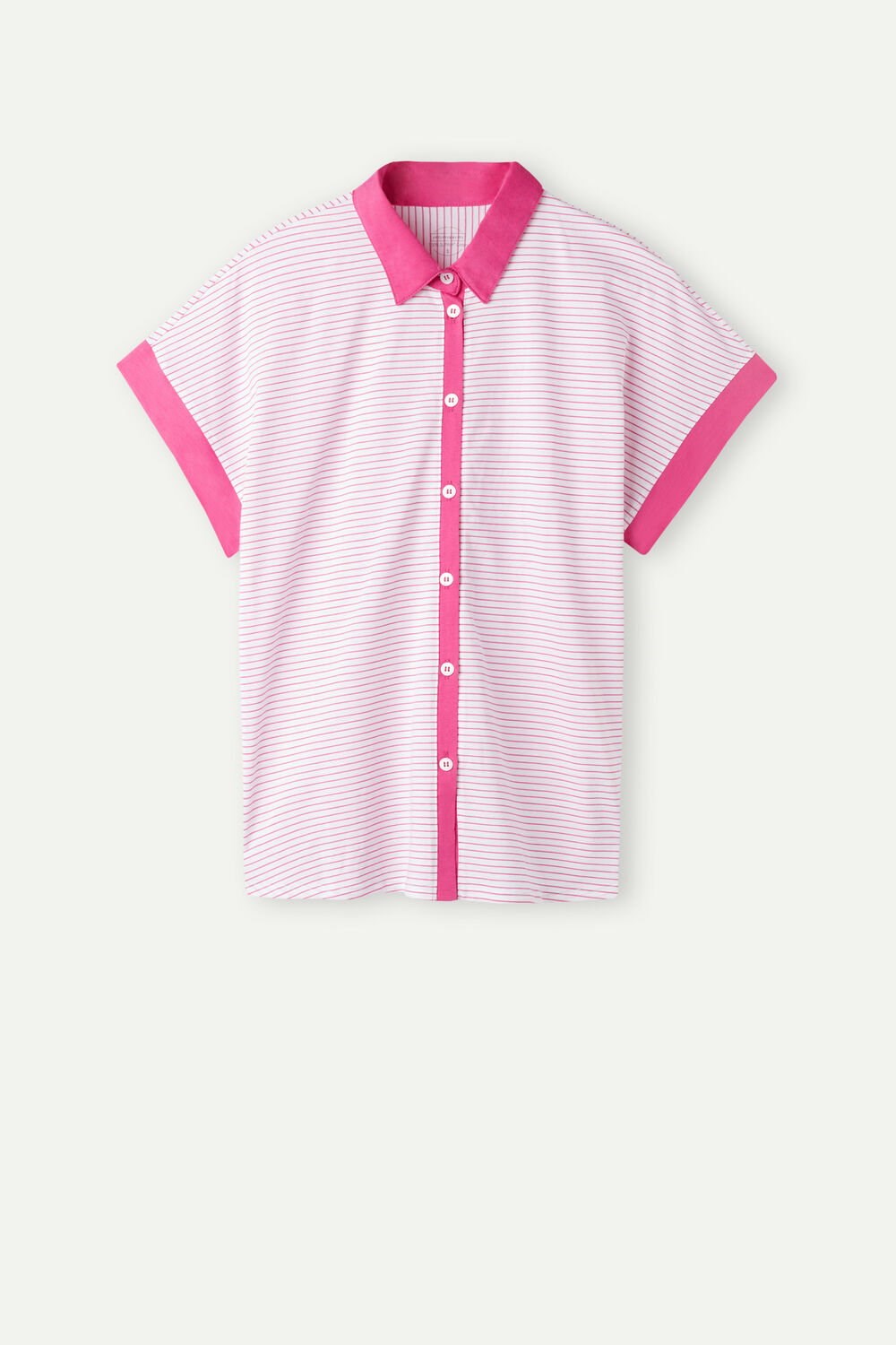 Pink - 247j - Valentine Pink Stripe Intimissimi Strawberry Milkshake Short Sleeve Top in Supima® Ultrafresh Cotton | DZVQB4936