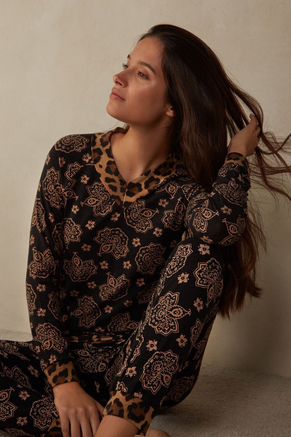 Print - 146j - Black Paisley / Animal Print Intimissimi Lady Animalier Long Sleeve Modal Top | ARXCU4281